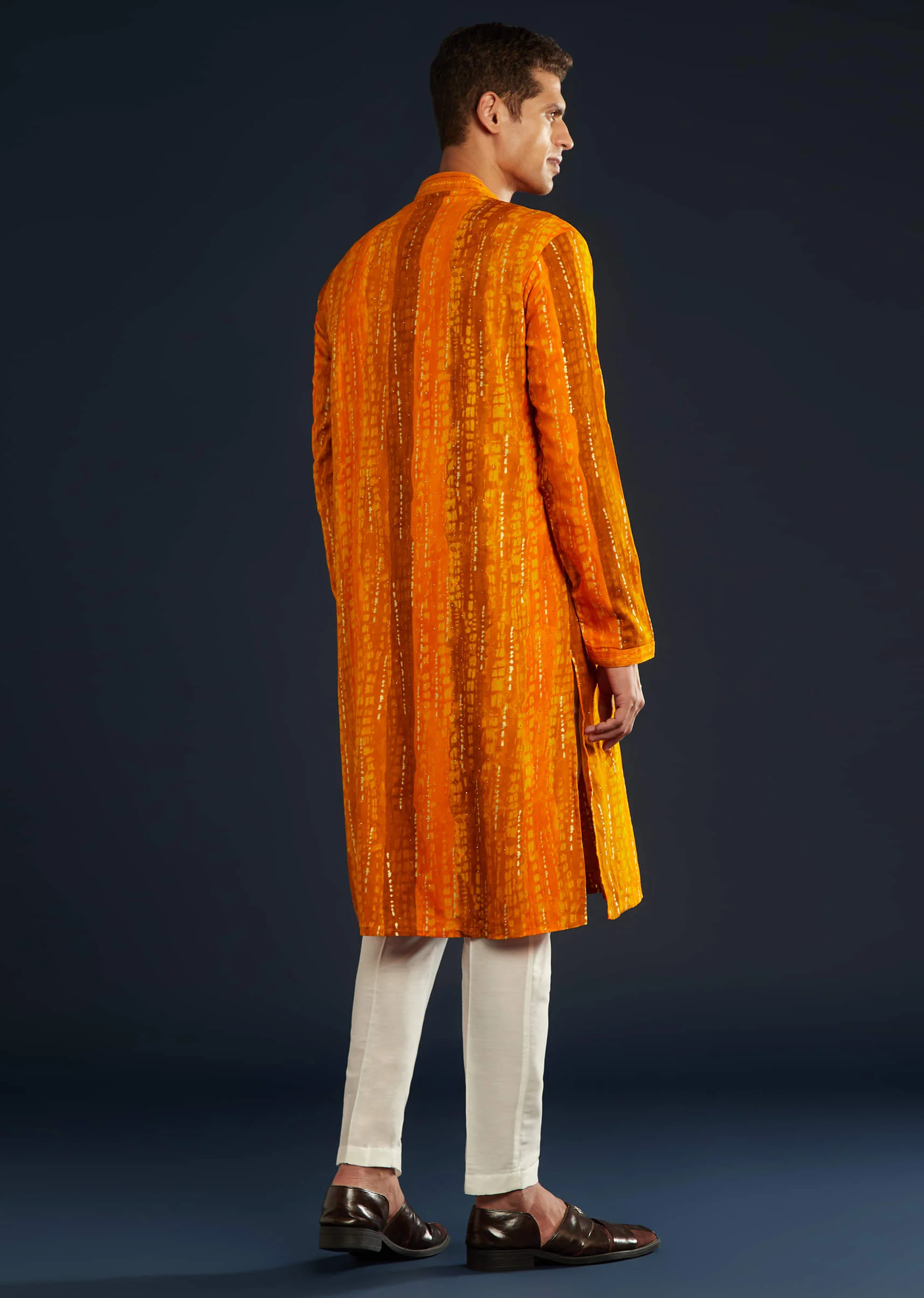 Mustard Yellow Silk Mens Kurta Set with Resham Work - Image 3