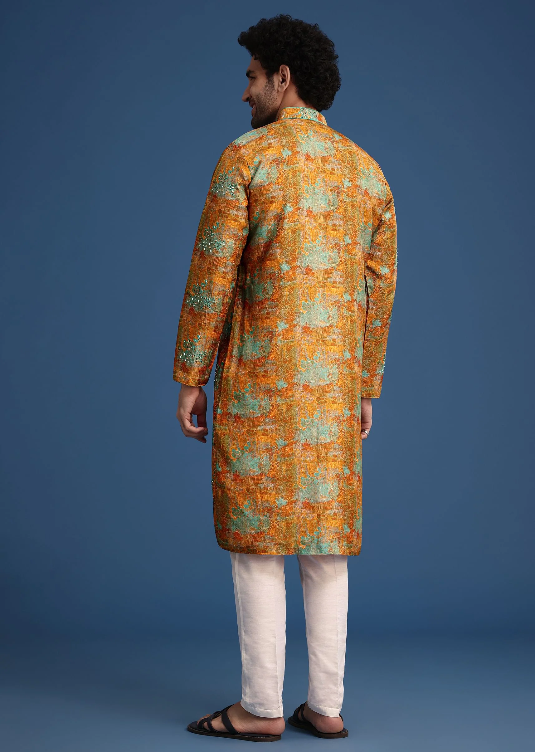 Mustard Yellow Silk Printed Kurta Set - Image 5
