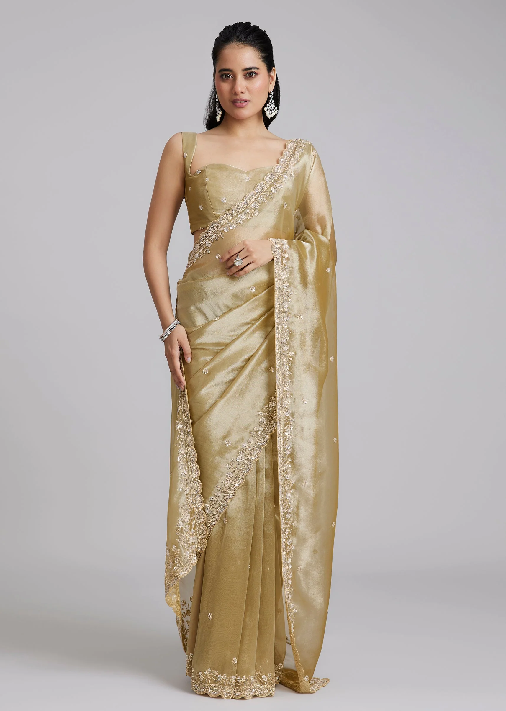 Mustard Yellow Tissue Saree - Image 3
