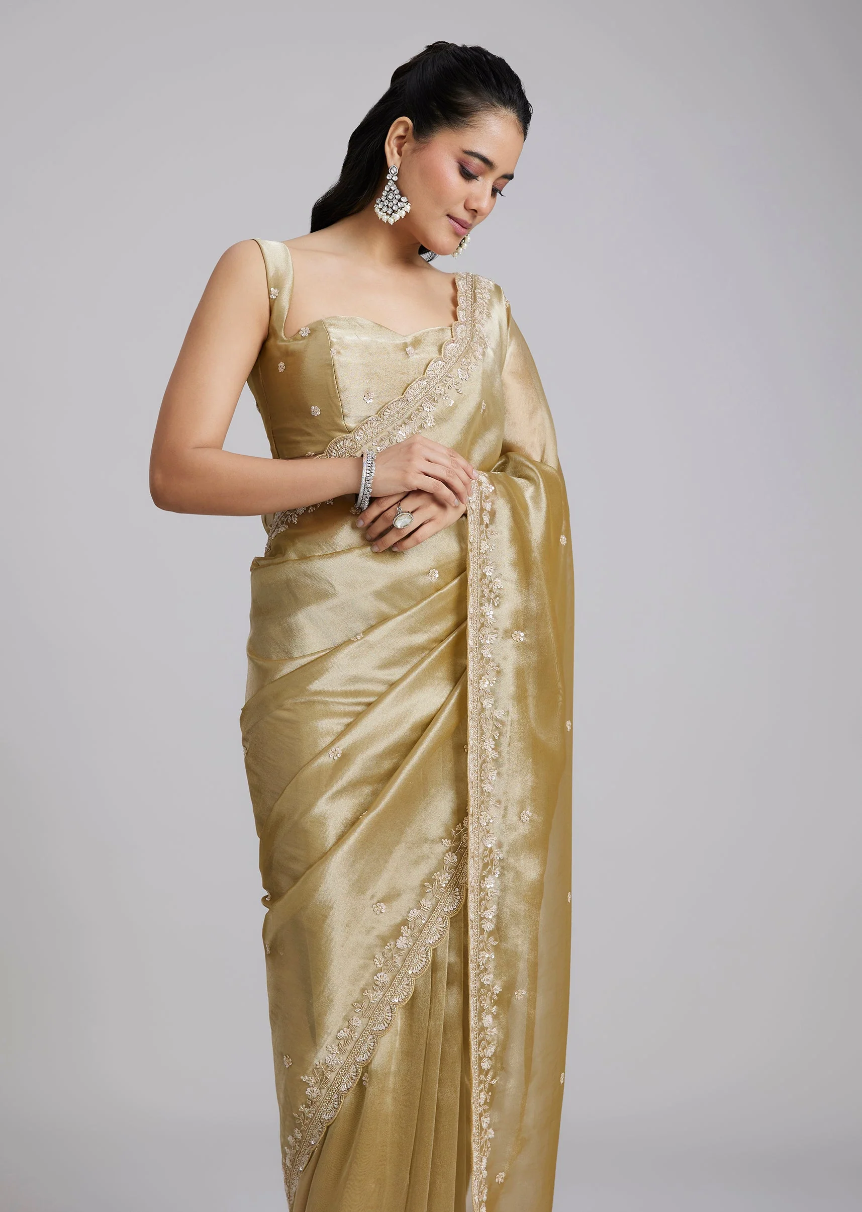 Mustard Yellow Tissue Saree - Image 5