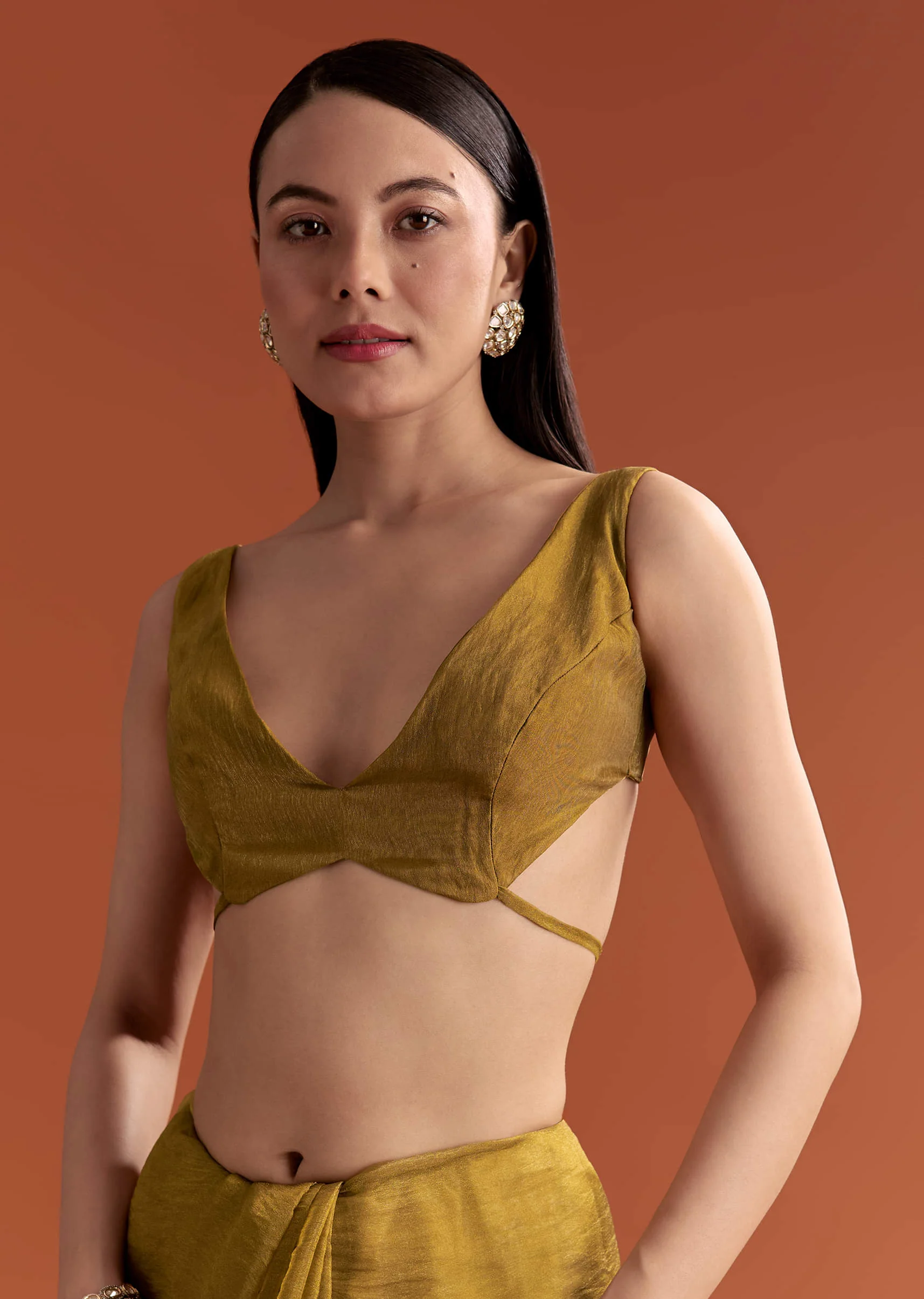 Mustard Yellow Tissue Saree With Floral Butti Embroidery - Image 3