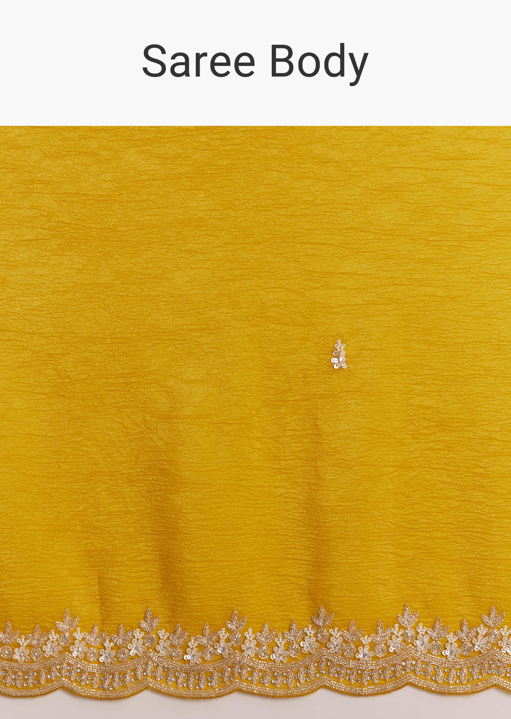 Mustard Yellow Tissue Saree With Scallop Border Embroidery - Image 8