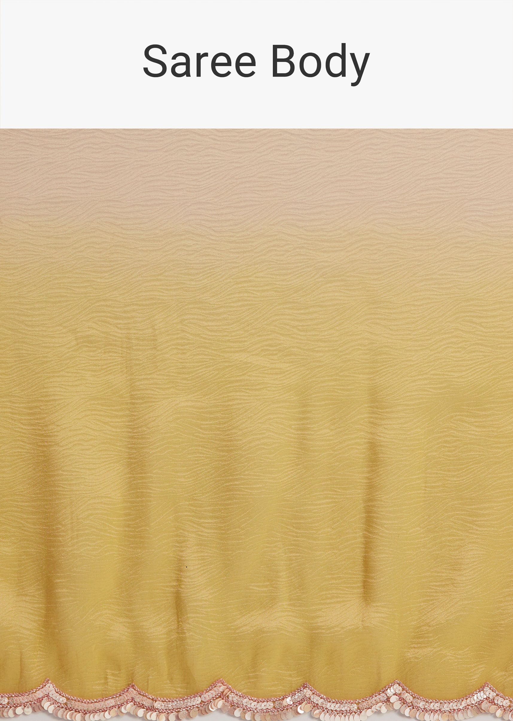 Mustard Yellow Triple Shaded Crushed Tissue Saree With Scallop Border - Image 9