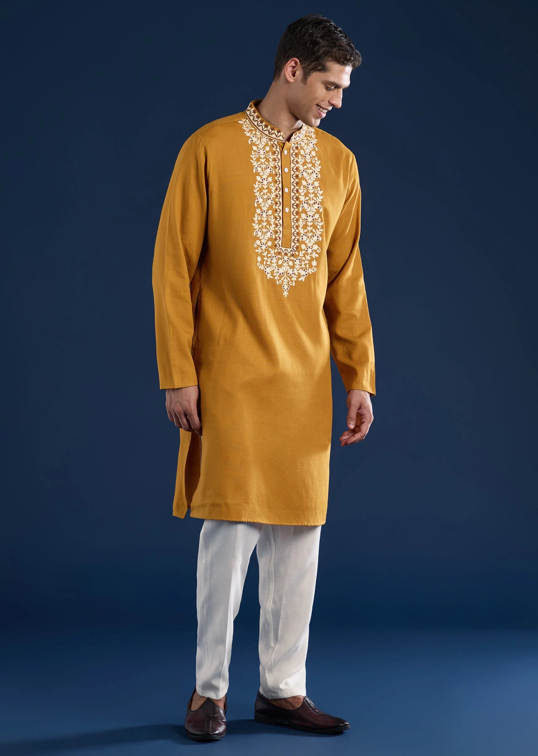 Mustard Yellow Viscose Kurta Set