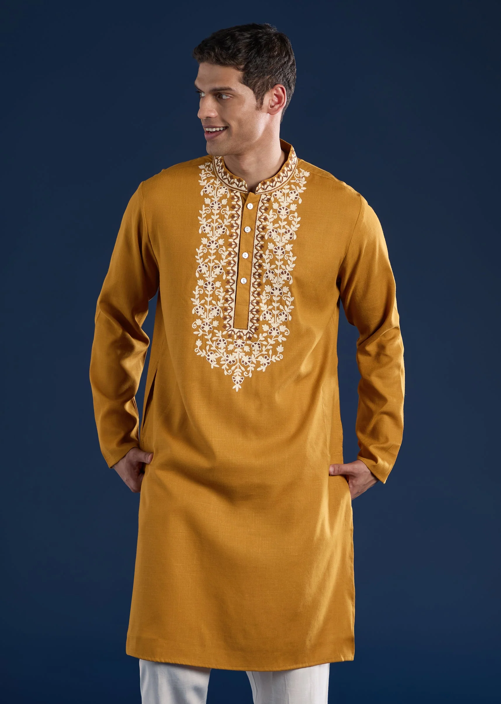 Mustard Yellow Viscose Kurta Set - Image 3