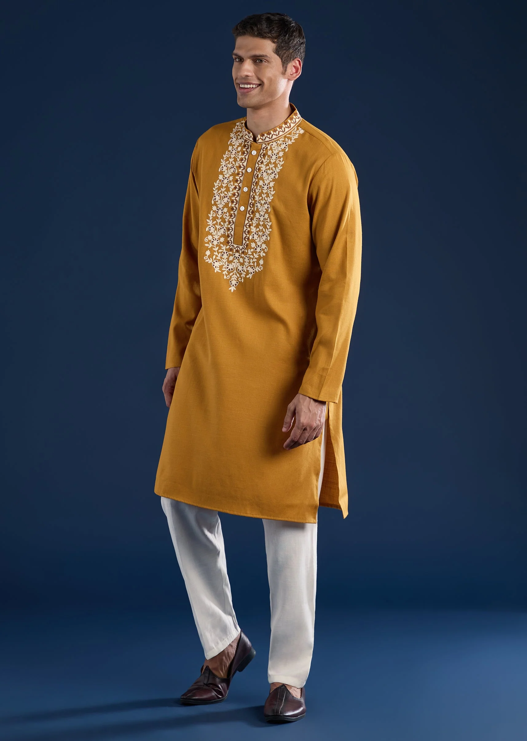 Mustard Yellow Viscose Kurta Set - Image 4