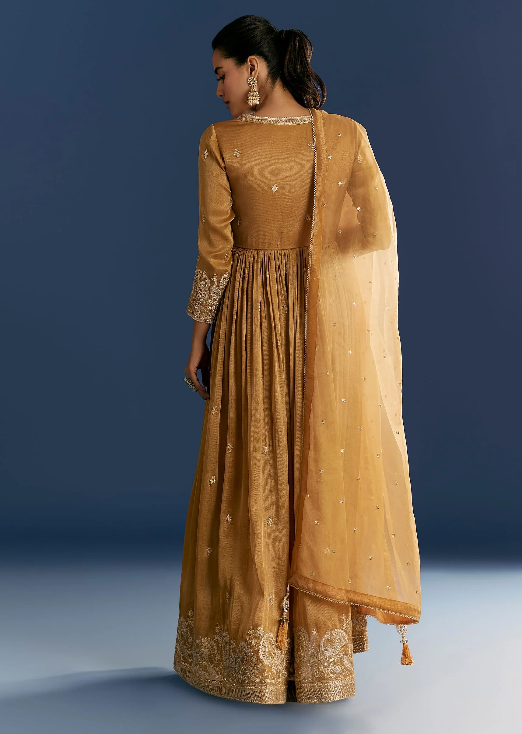 Mustard Yellow Zardosi Embroidered Anarkali Dupatta Set - Image 5