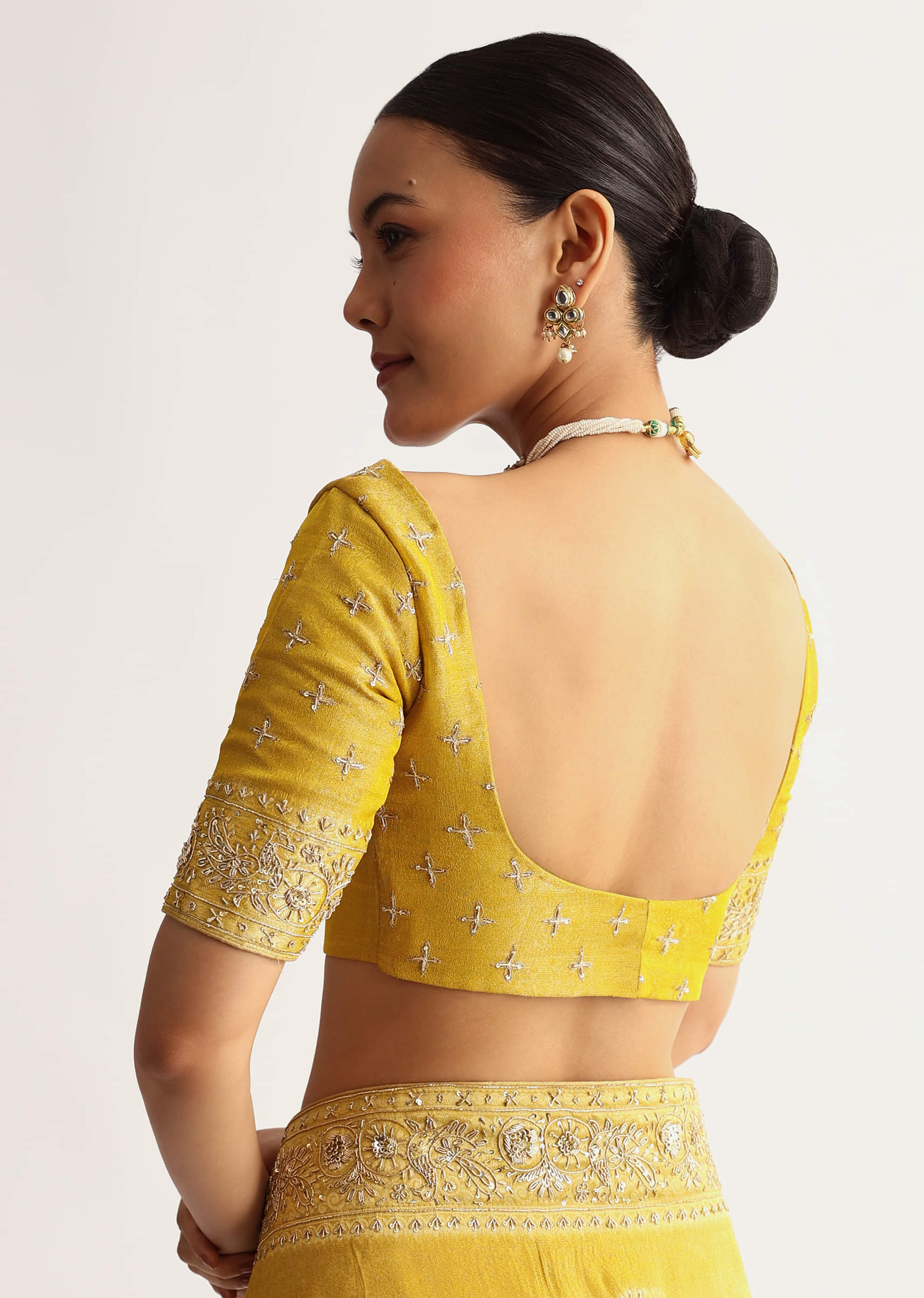 Musturd Yellow Silk Saree With Pallu And Border Embroidery - Image 8