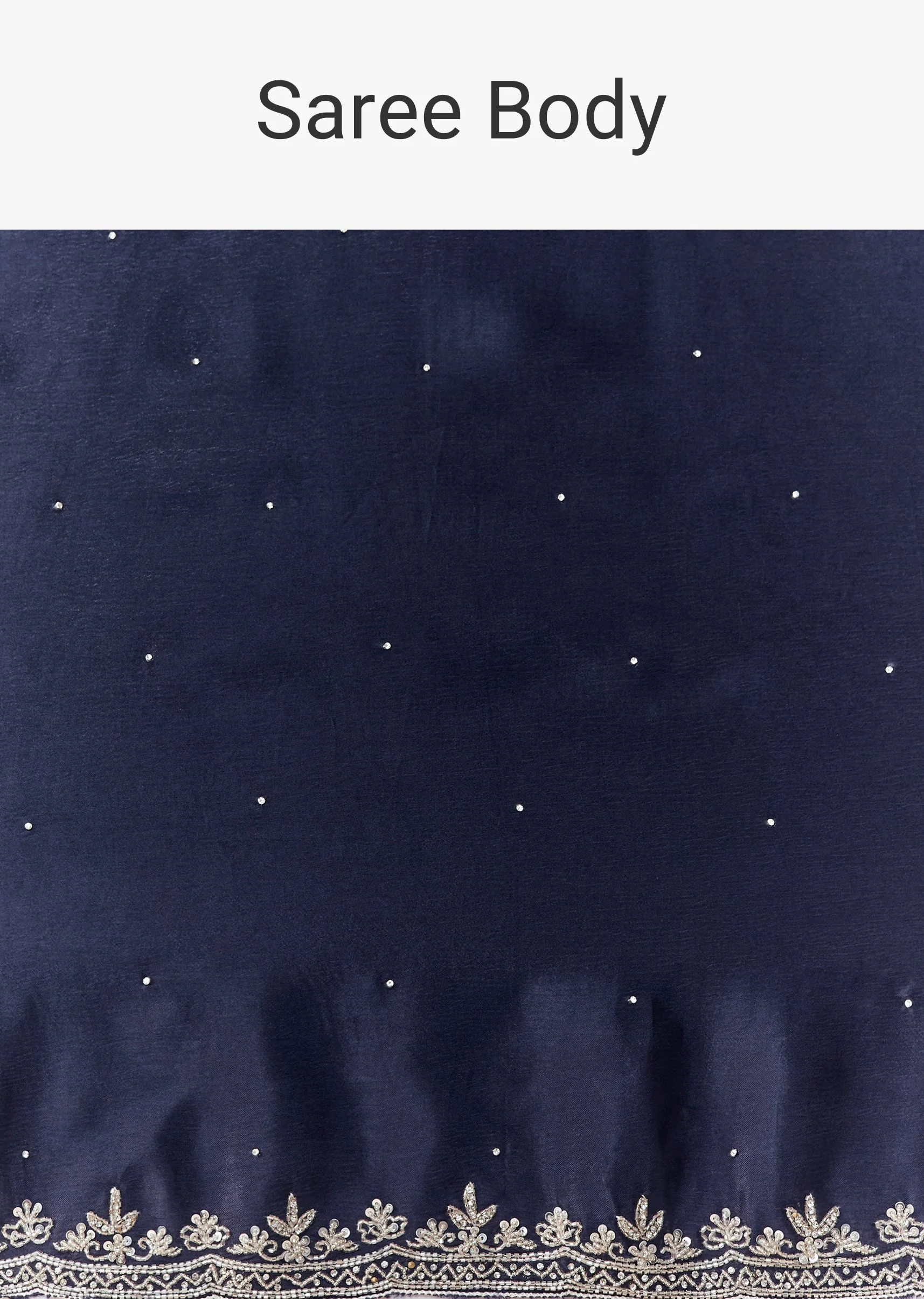 Navy Blue Chinon Embroidered Border Saree with Blouse Fabric - Image 9