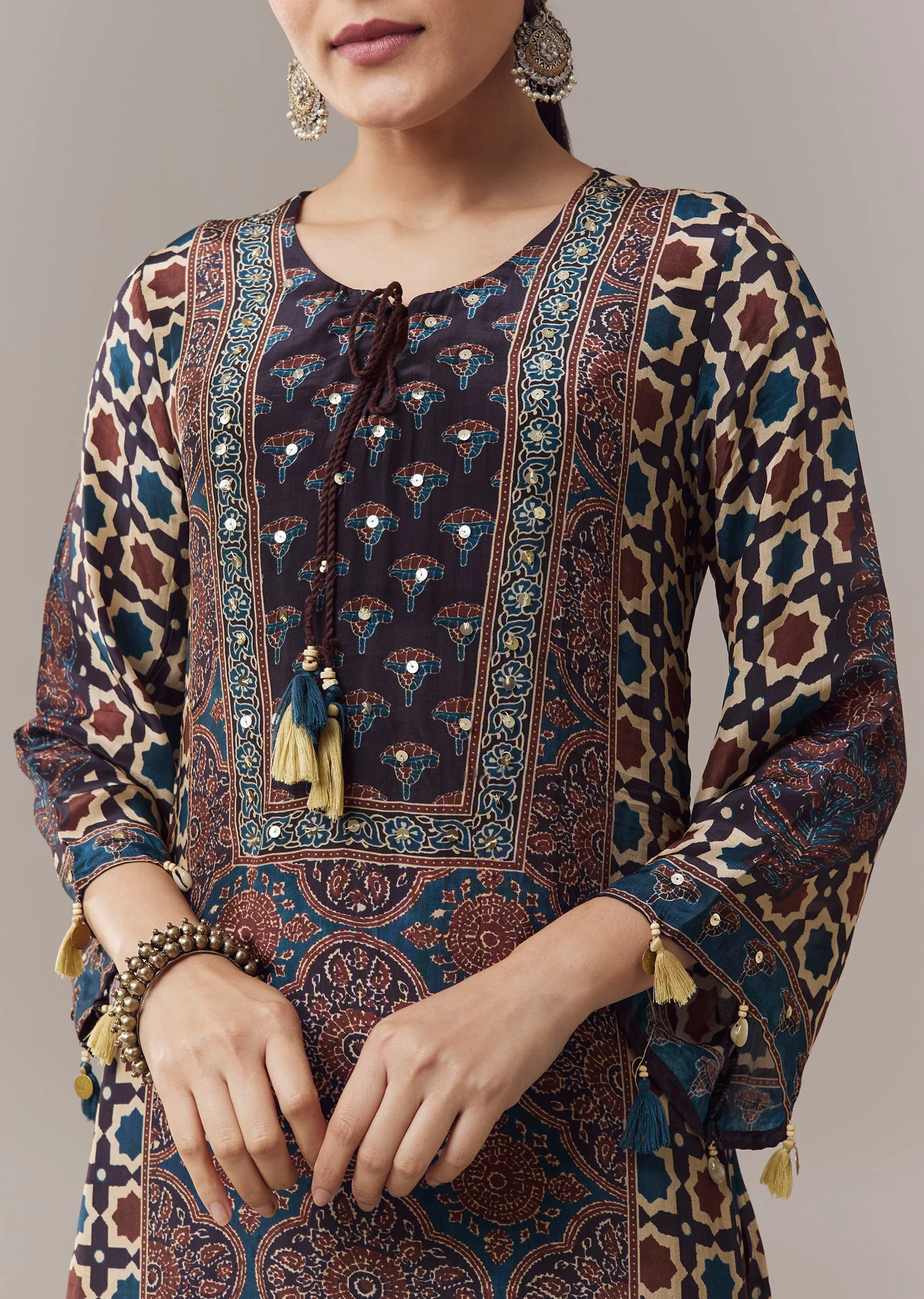 Navy Blue Coord Set With Sequins Work - Image 2