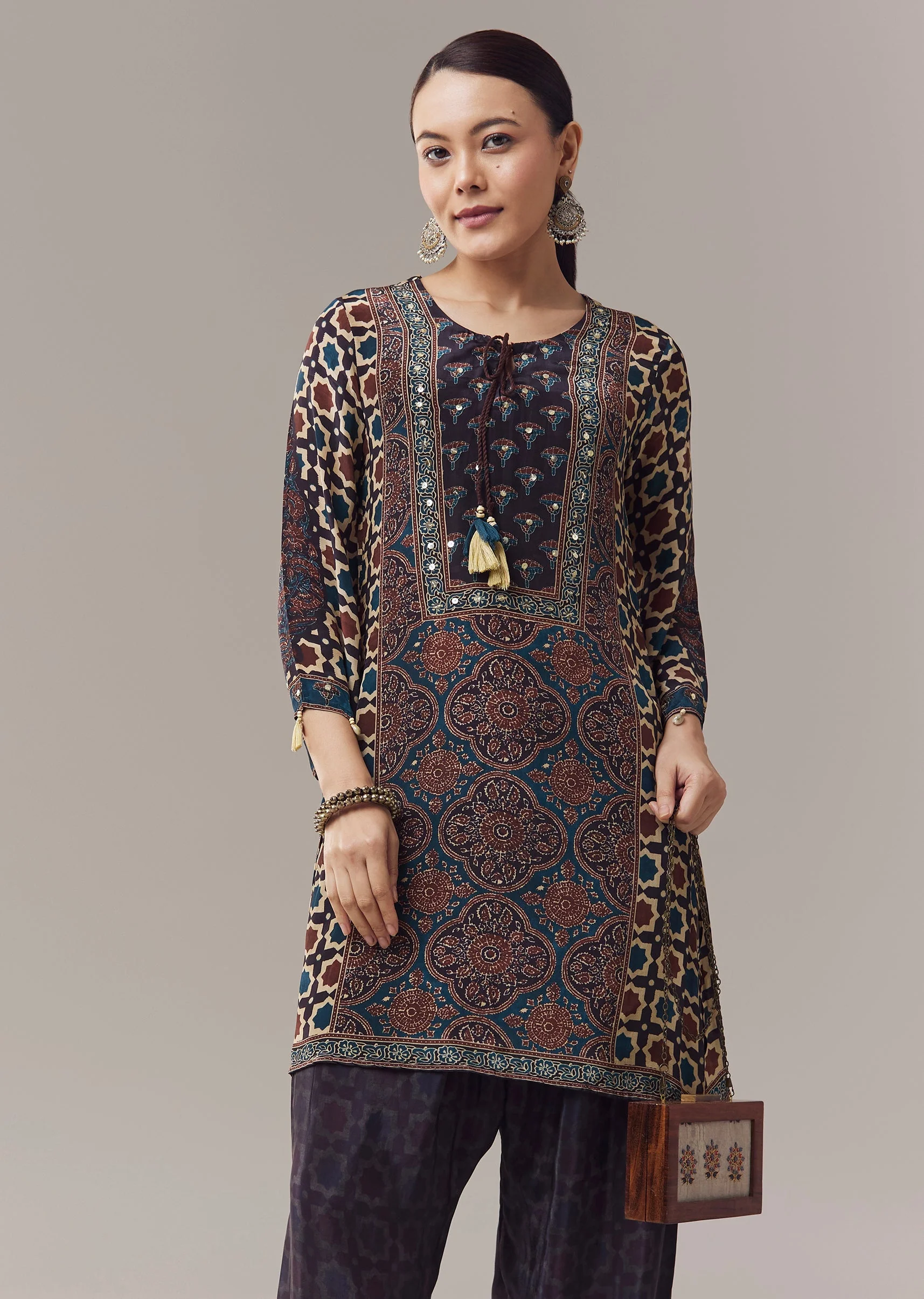 Navy Blue Coord Set With Sequins Work - Image 4