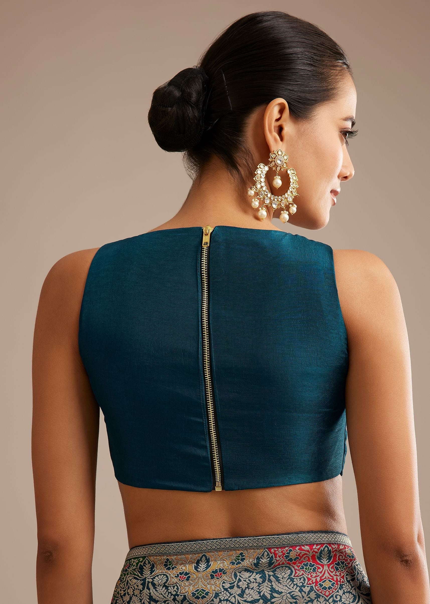 Navy Blue Dola Silk Saree With Zari Embroidery - Image 8