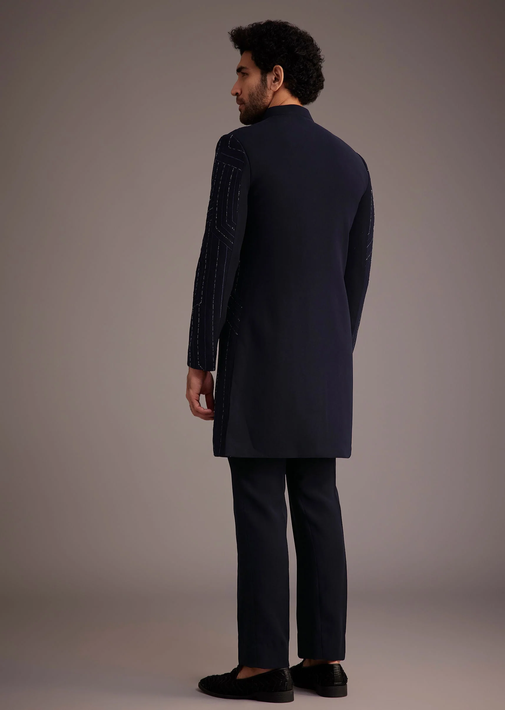 Navy Blue Embroidered Bandhgala Suit - Image 5