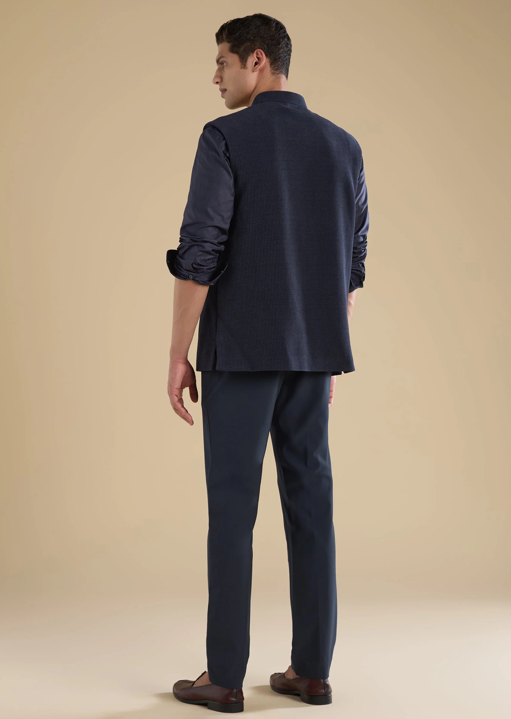 Navy Blue Embroidered Jacket Kurta - Image 5