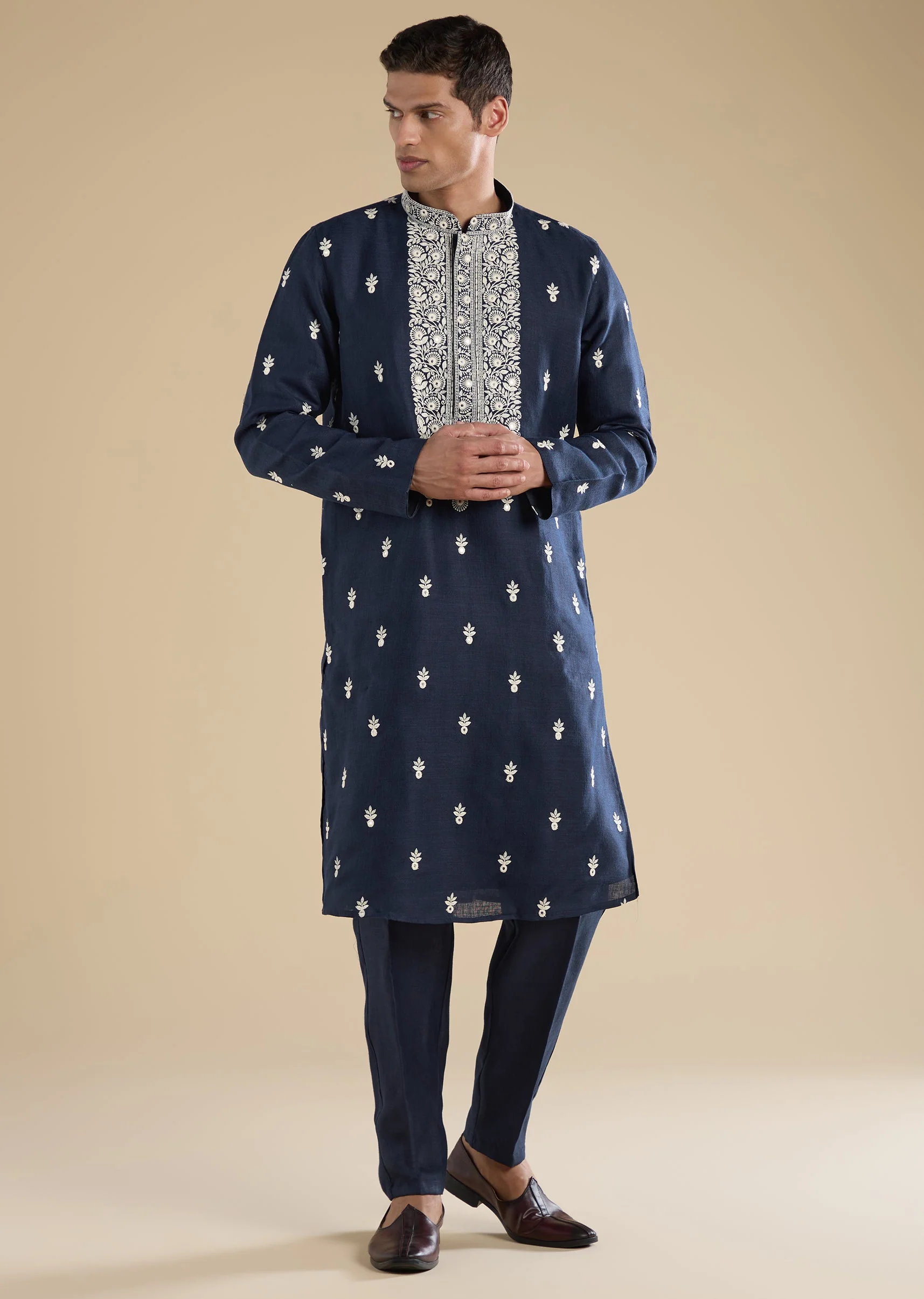 Navy Blue Embroidered Kurta Set