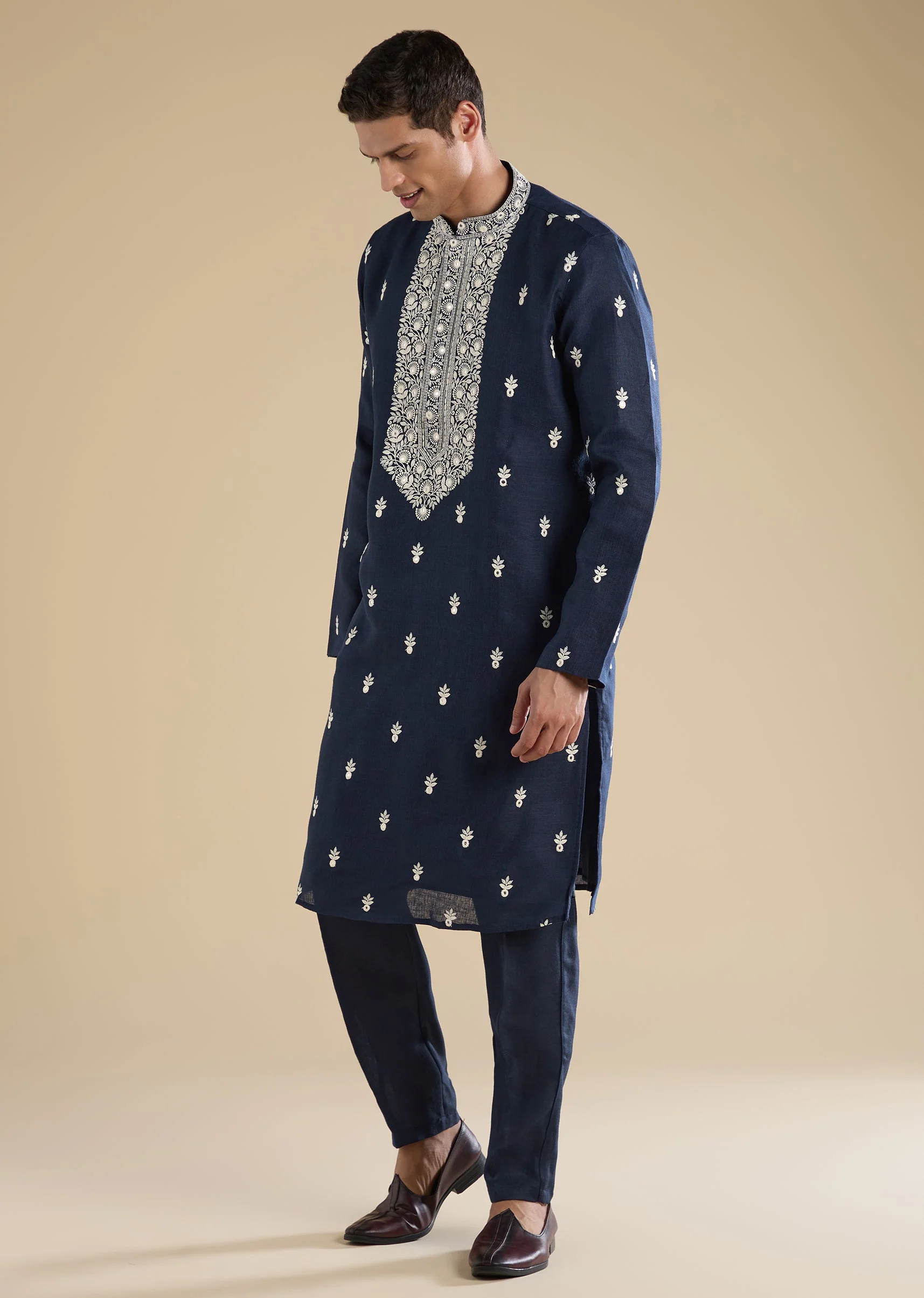 Navy Blue Embroidered Kurta Set - Image 3