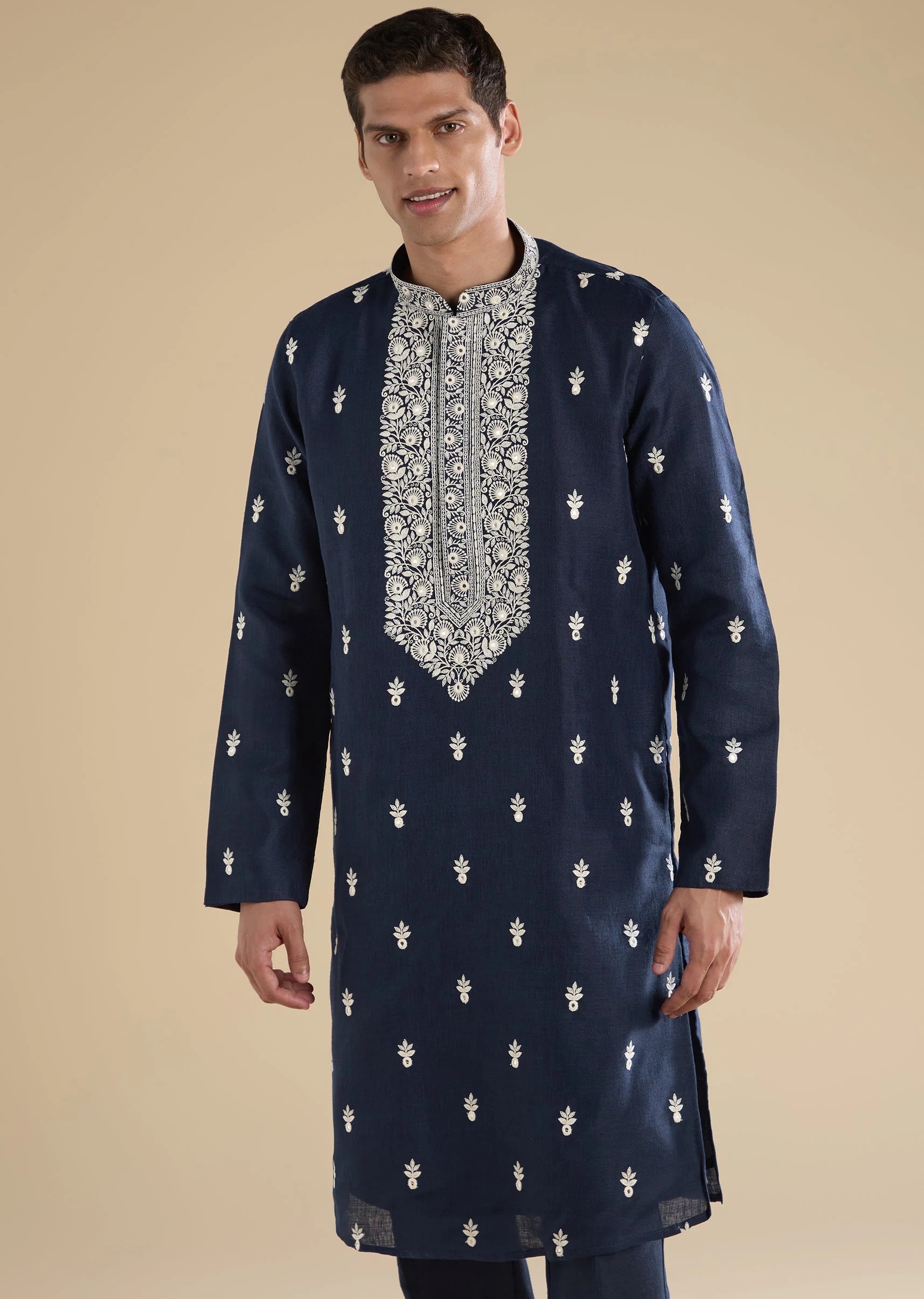 Navy Blue Embroidered Kurta Set - Image 4