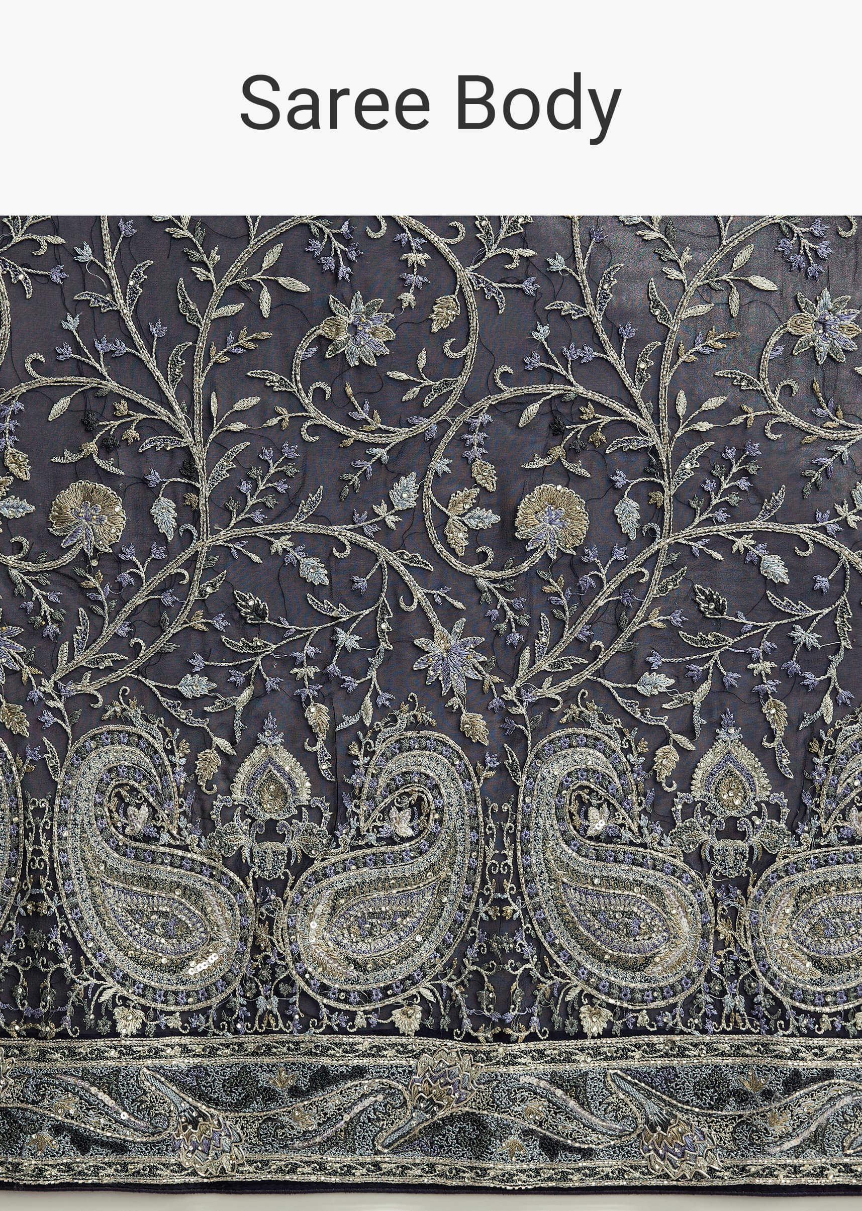 Navy Blue Georgette Saree with Heavy Floral Embroidery - Image 8