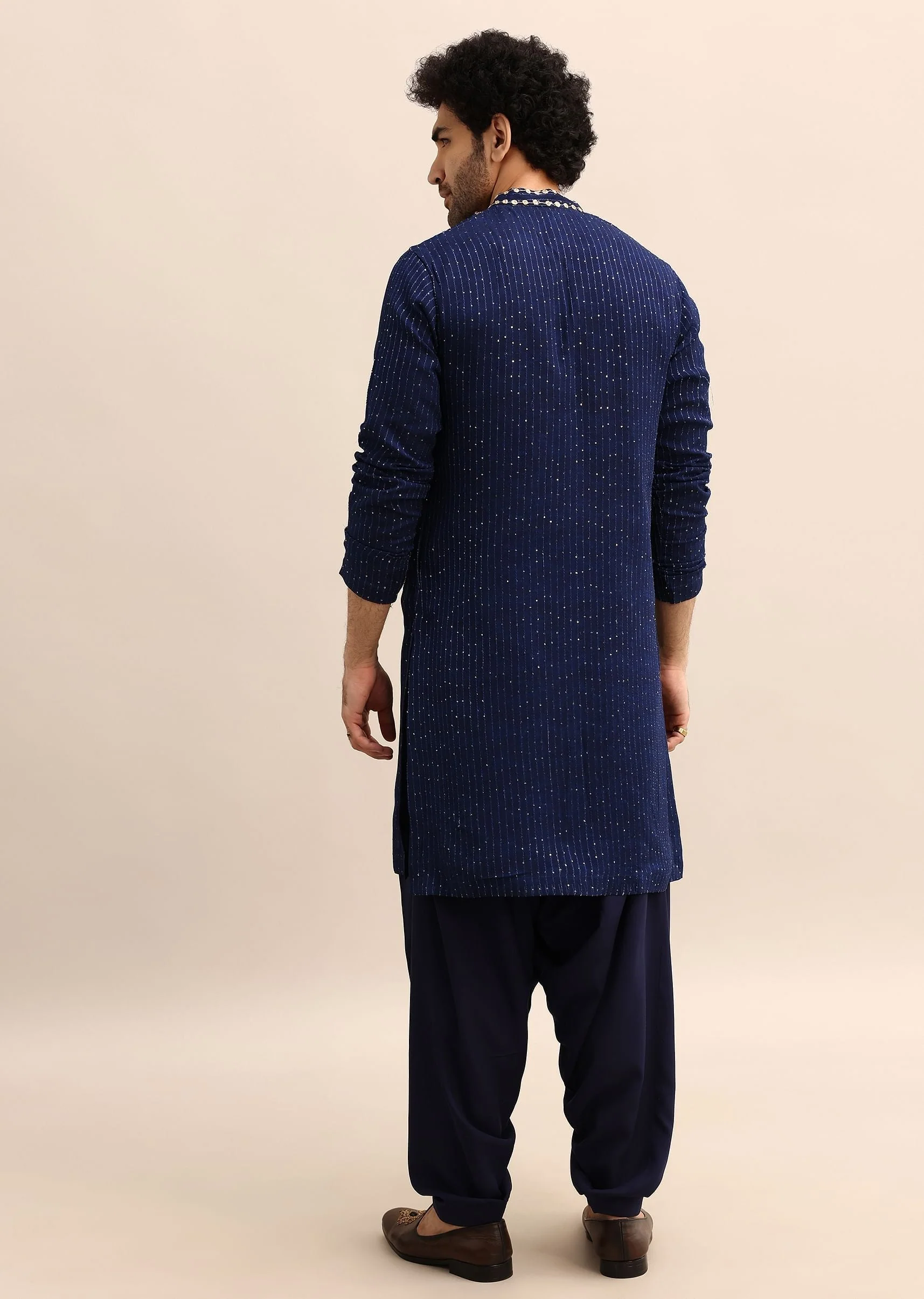 Navy Blue Gold Coin Work Kurta Salwar Set - Image 5