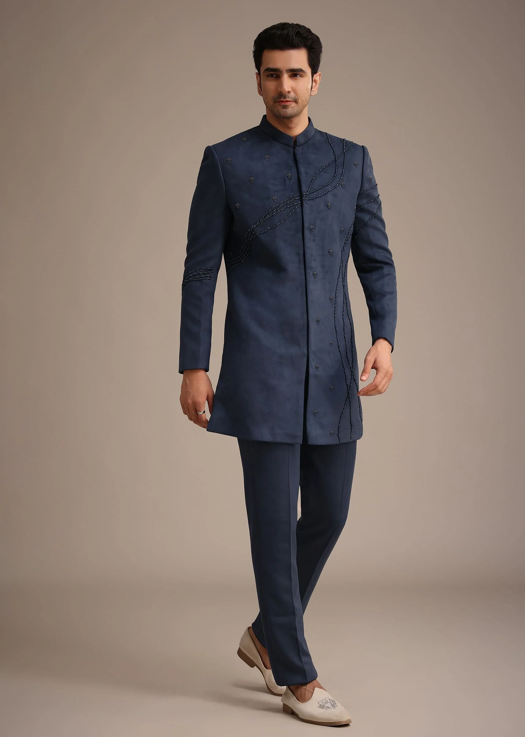 Navy Blue Indowestern Set With Dori Hand Work - Image 2