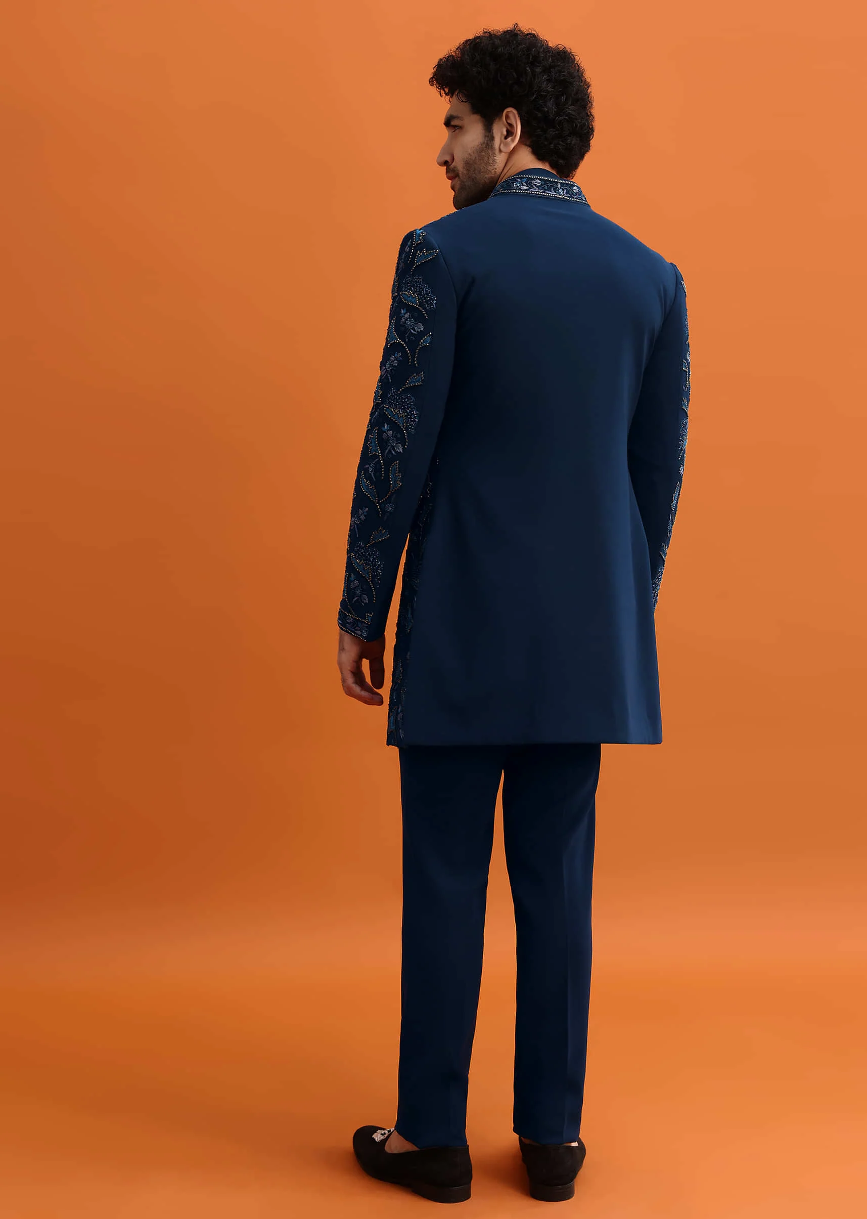 Navy Blue Indowestern Set With Hand Work For Men - Image 5