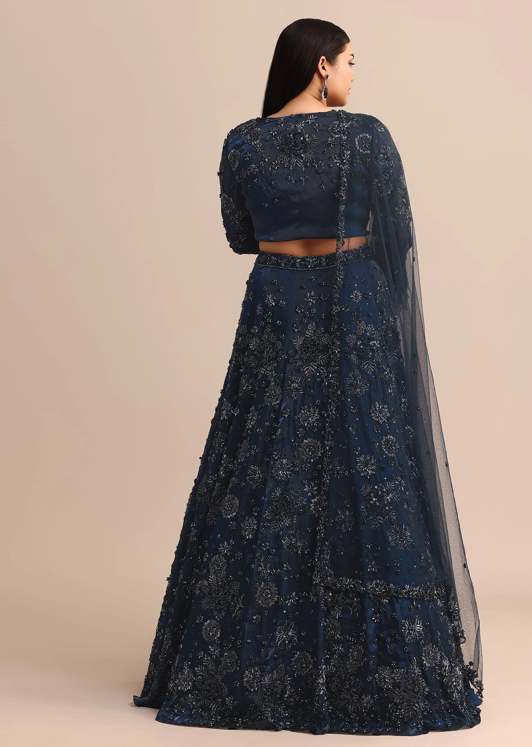 Navy Blue Jacket Kali Lehenga With Dupatta - Image 5