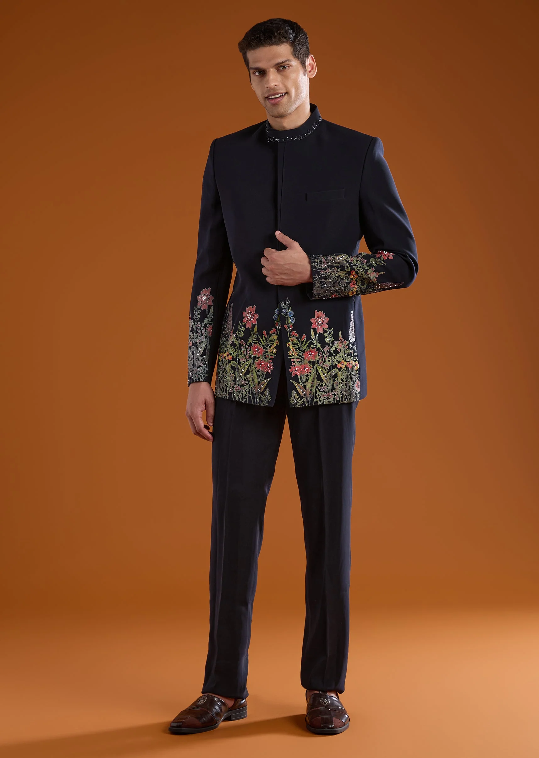 Navy Blue Jodhpuri Kurta Set with Bead Work - Image 2