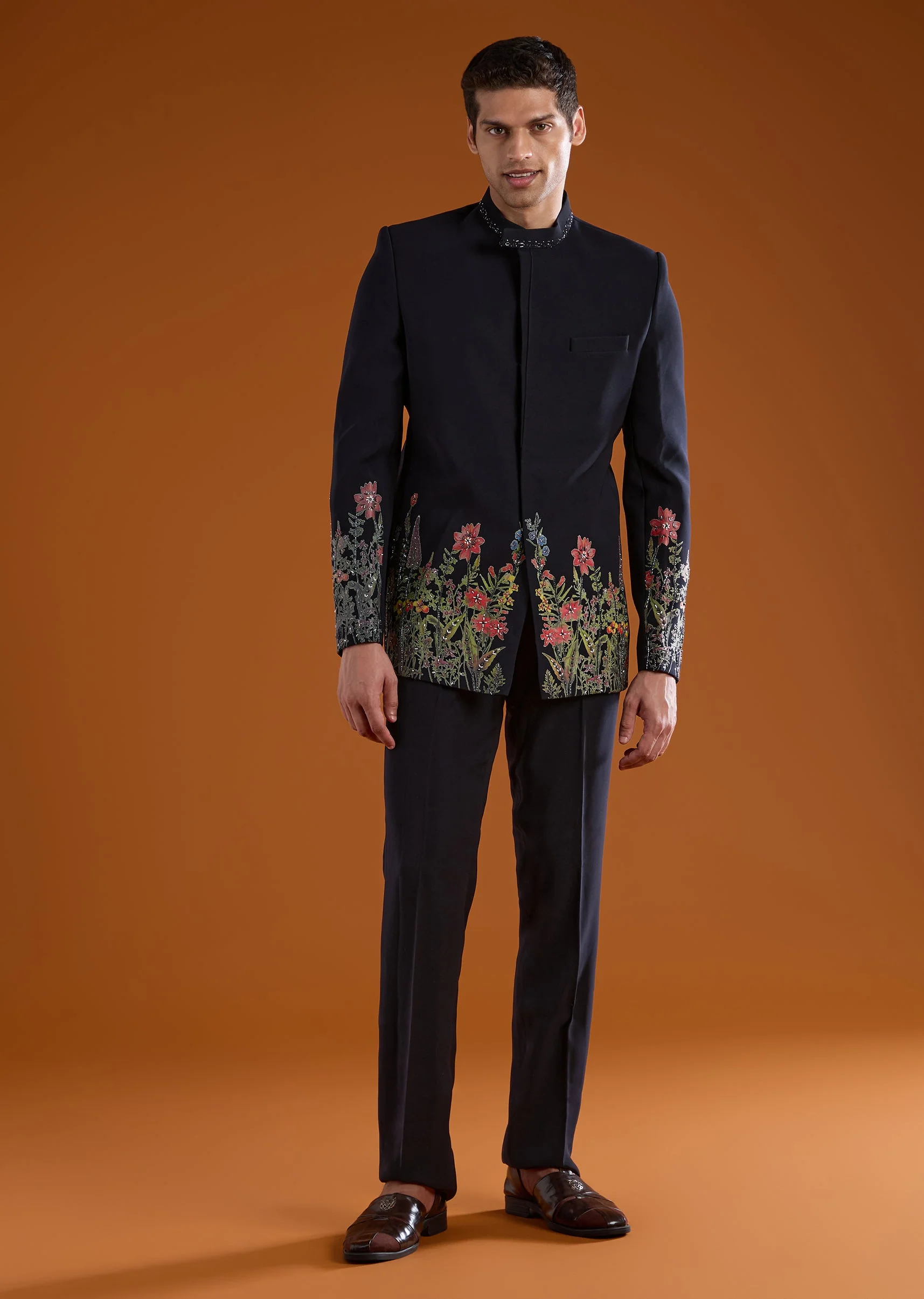 Navy Blue Jodhpuri Kurta Set with Bead Work - Image 4