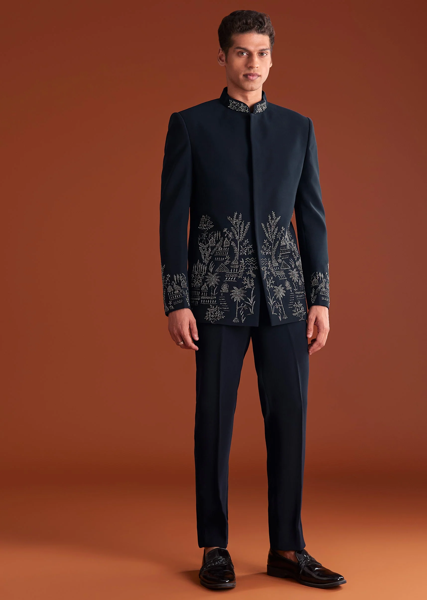 Navy Blue Jodhpuri Suit In Lachkaa Fabric With Hand Embroidery - Image 3