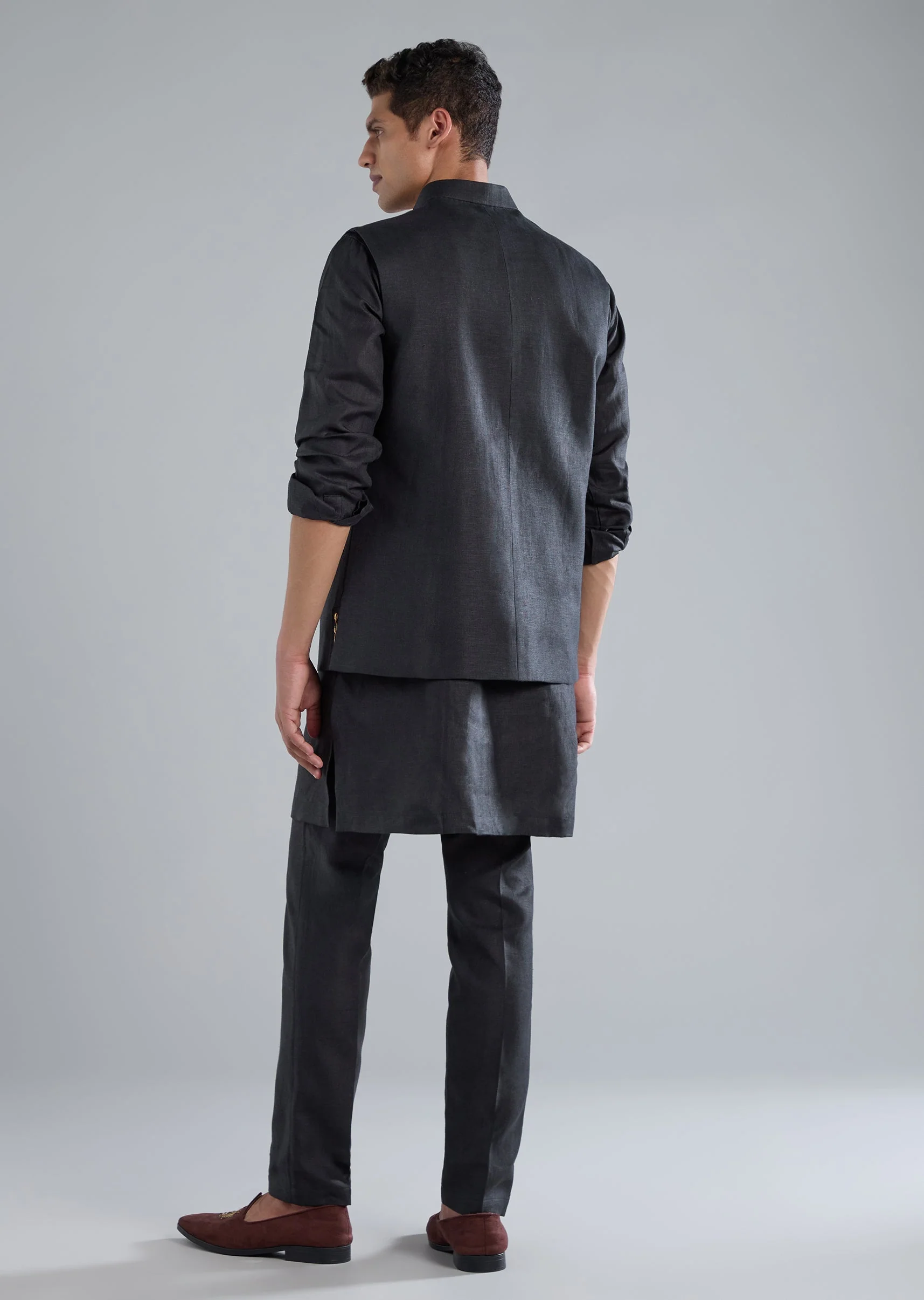 Navy Blue Kurta Jacket Set With Zardosi Hand Work - Image 5