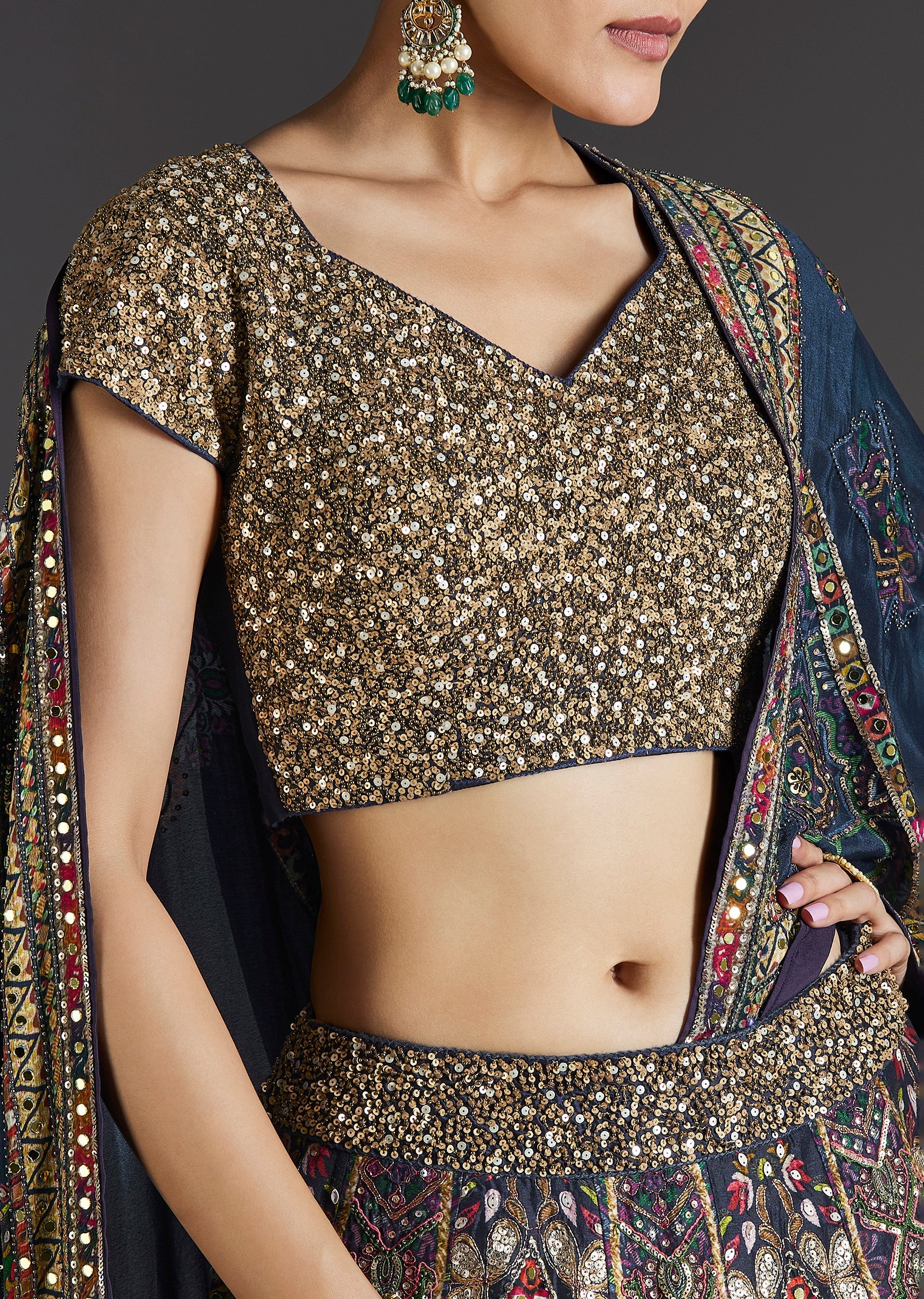 Navy Blue Lehenga With Regal Sparkle - Image 3