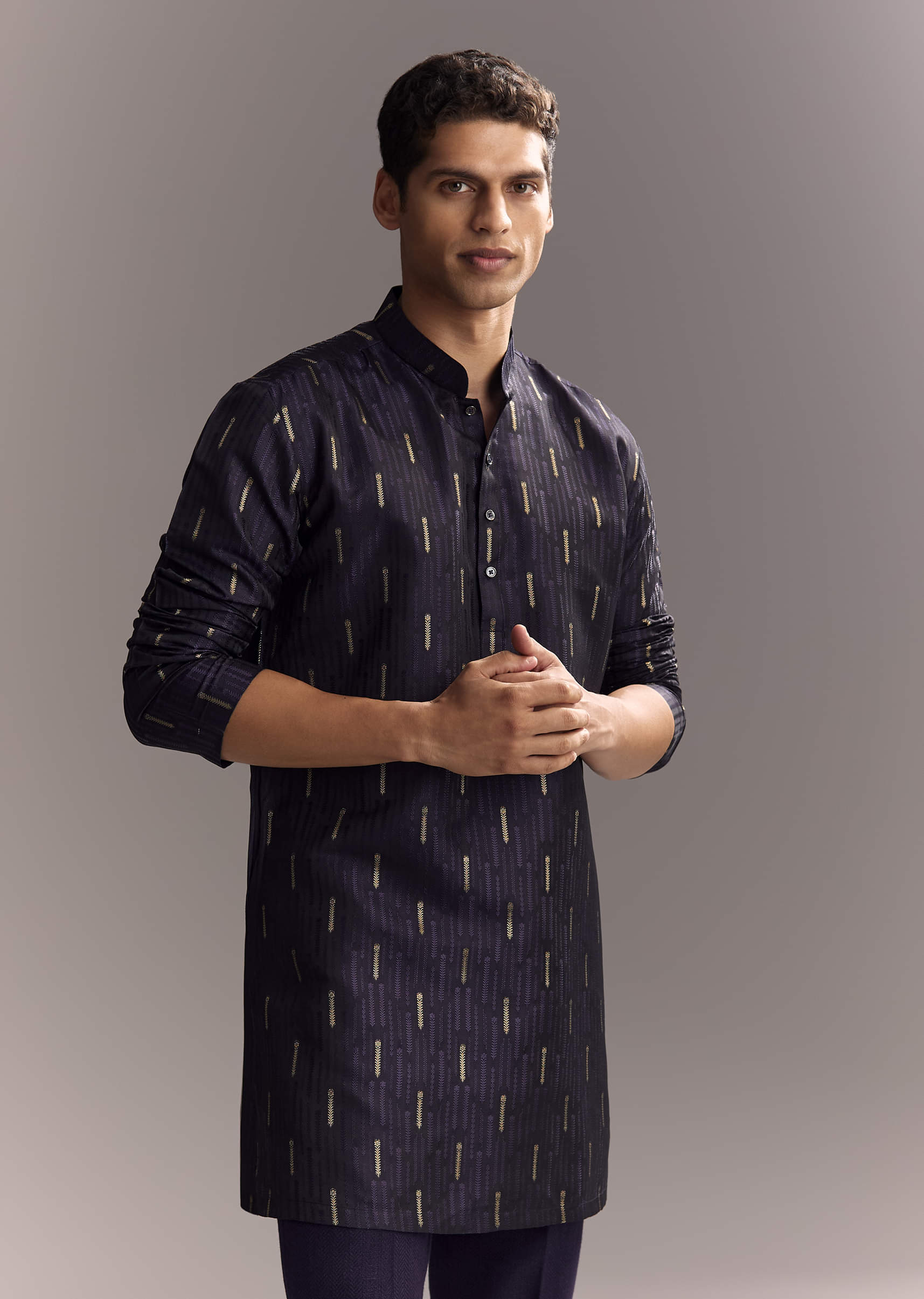 Navy Blue Matka Silk Jodhpuri Suit For Men With Hand Embroidery - Image 6