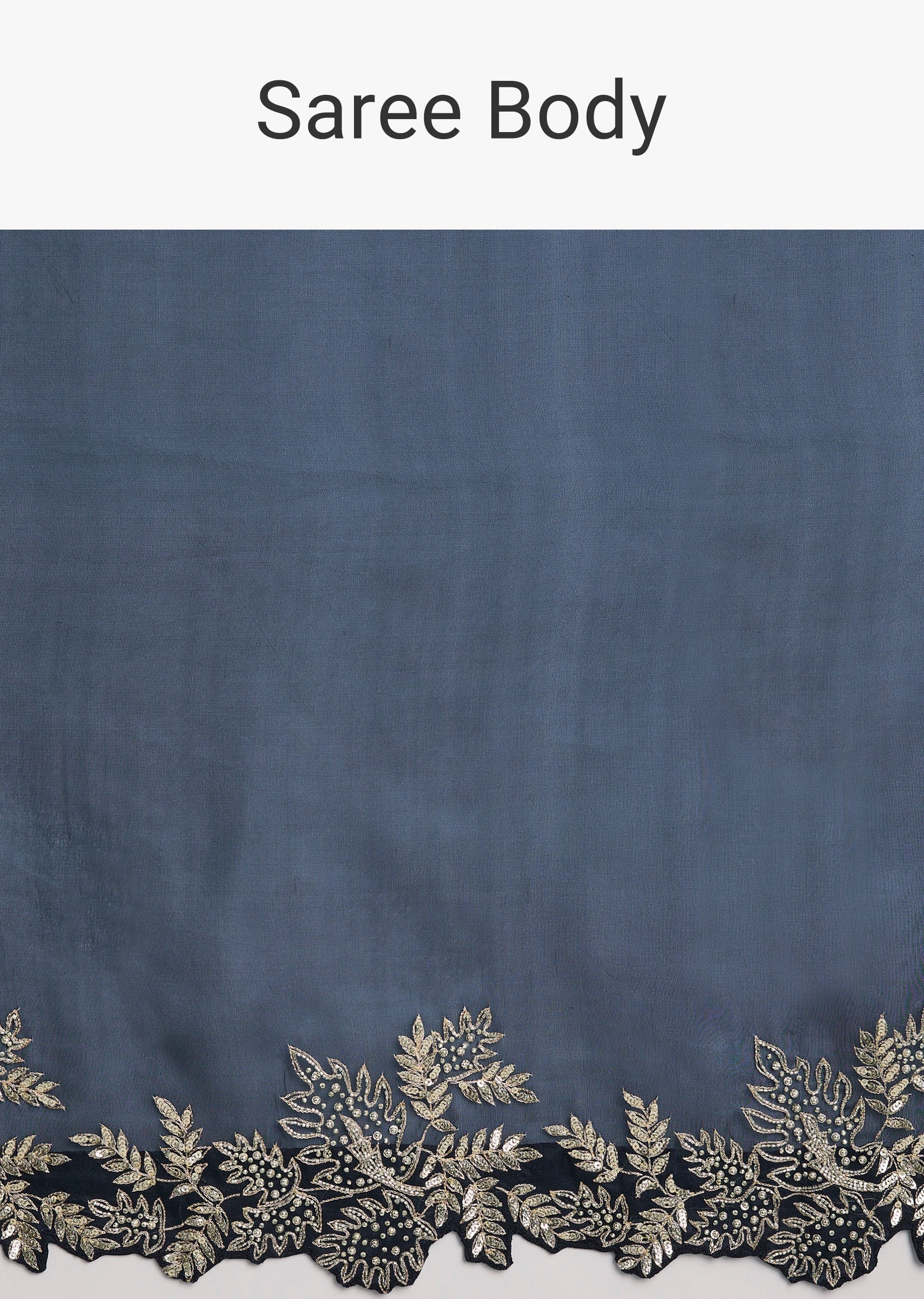 Navy Blue Organza Saree With Embellished Blouse - Image 9