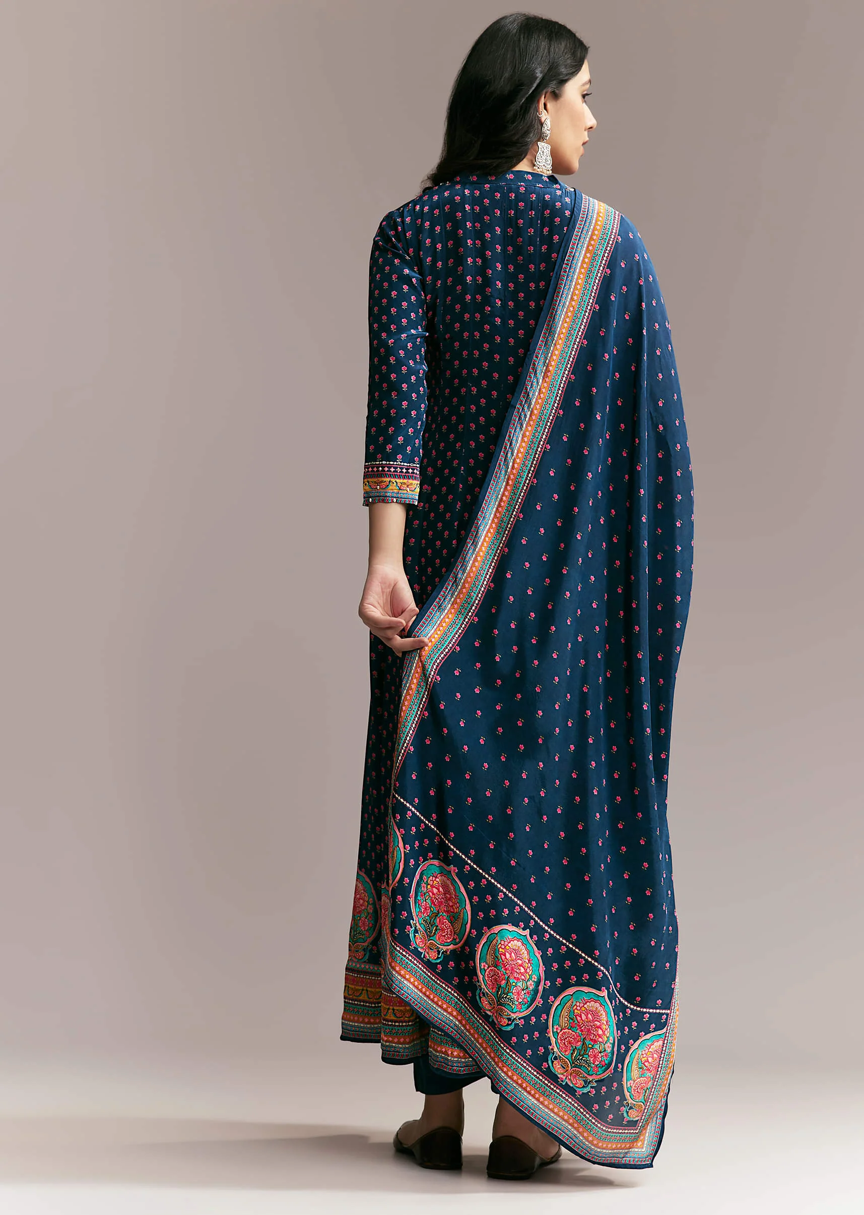 Navy Blue Printed Anarkali Set - Image 4