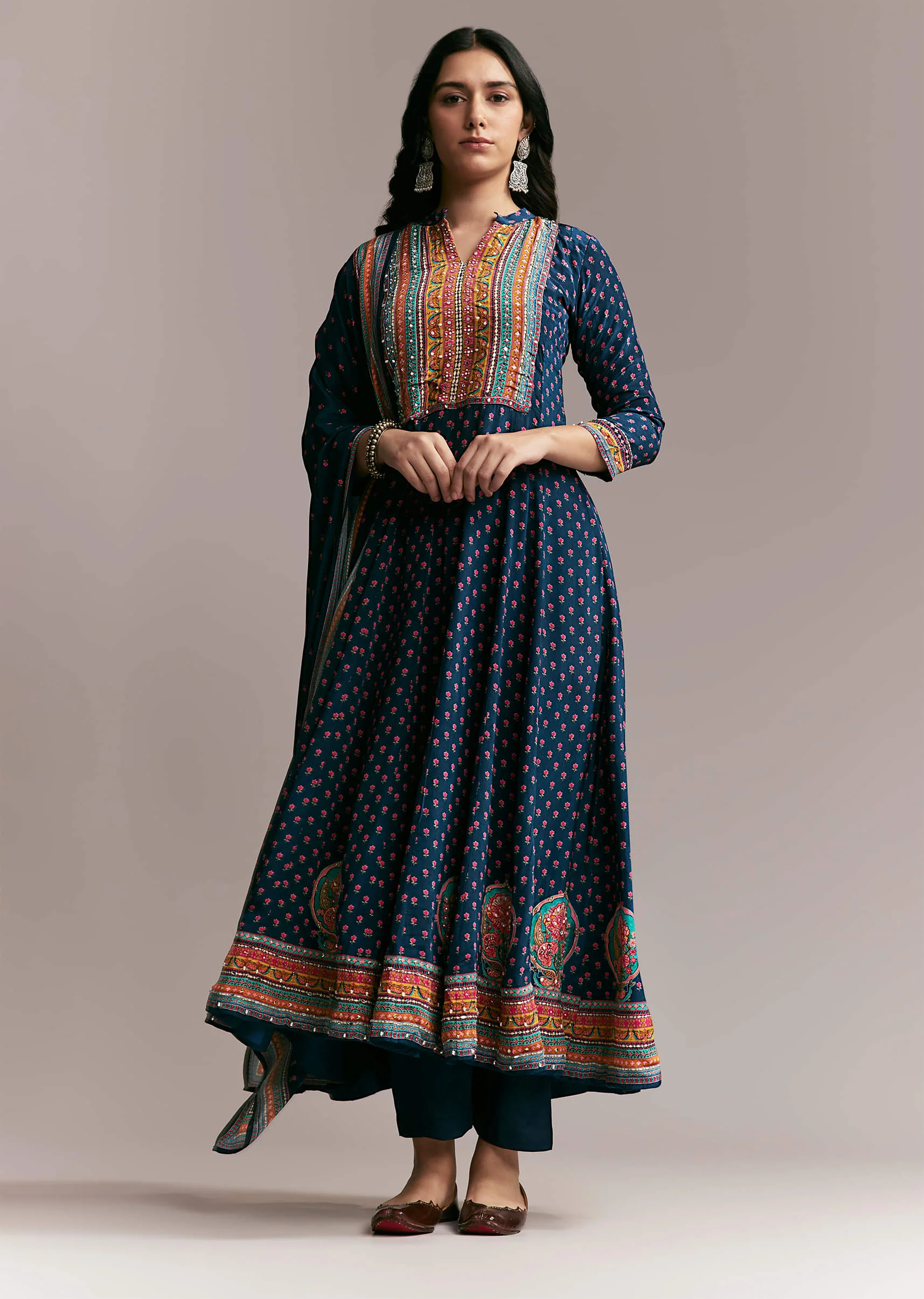 Navy Blue Printed Anarkali Set - Image 7