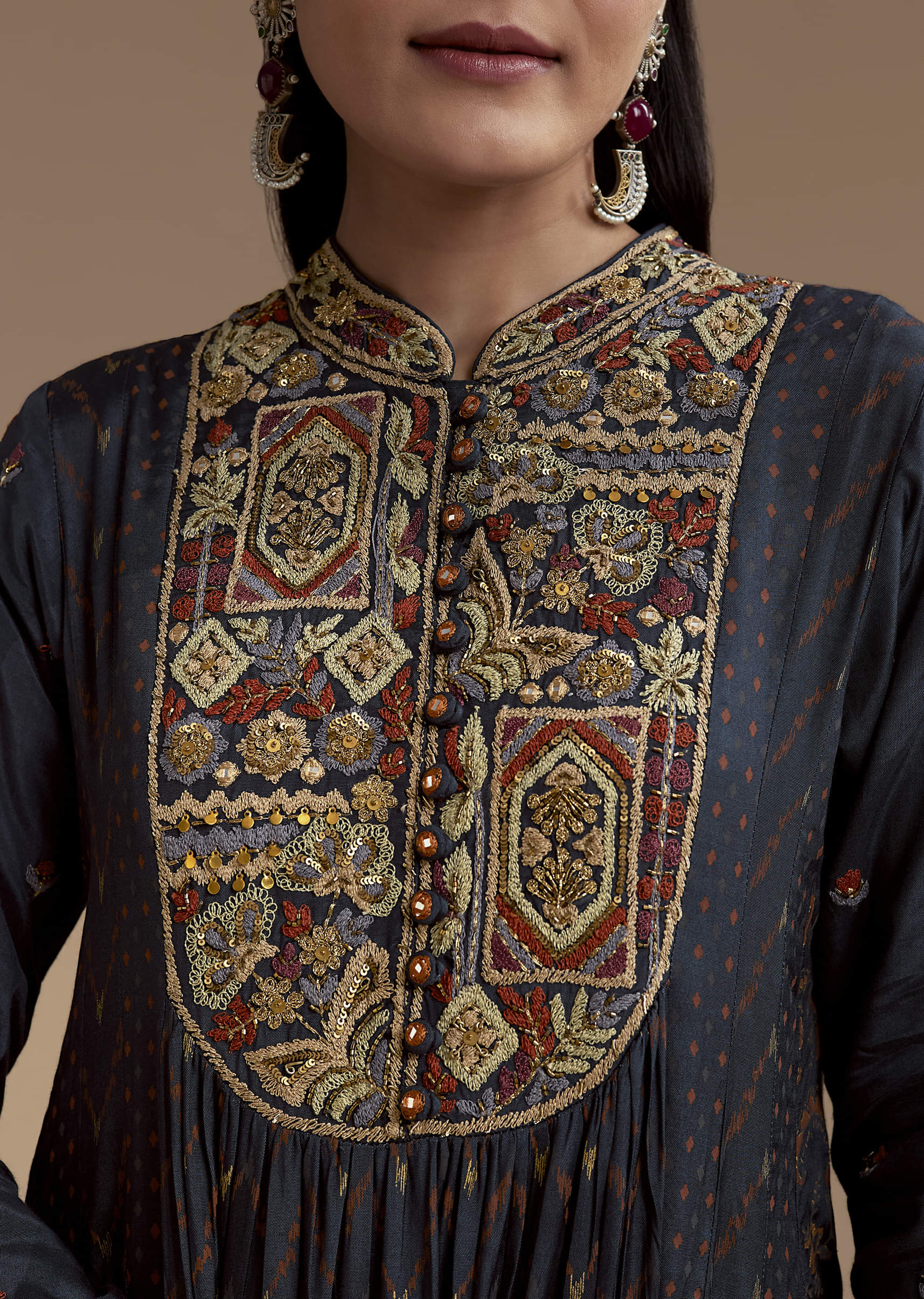 Navy Blue Printed Cotton Kurta and Palazzo Set - Image 2