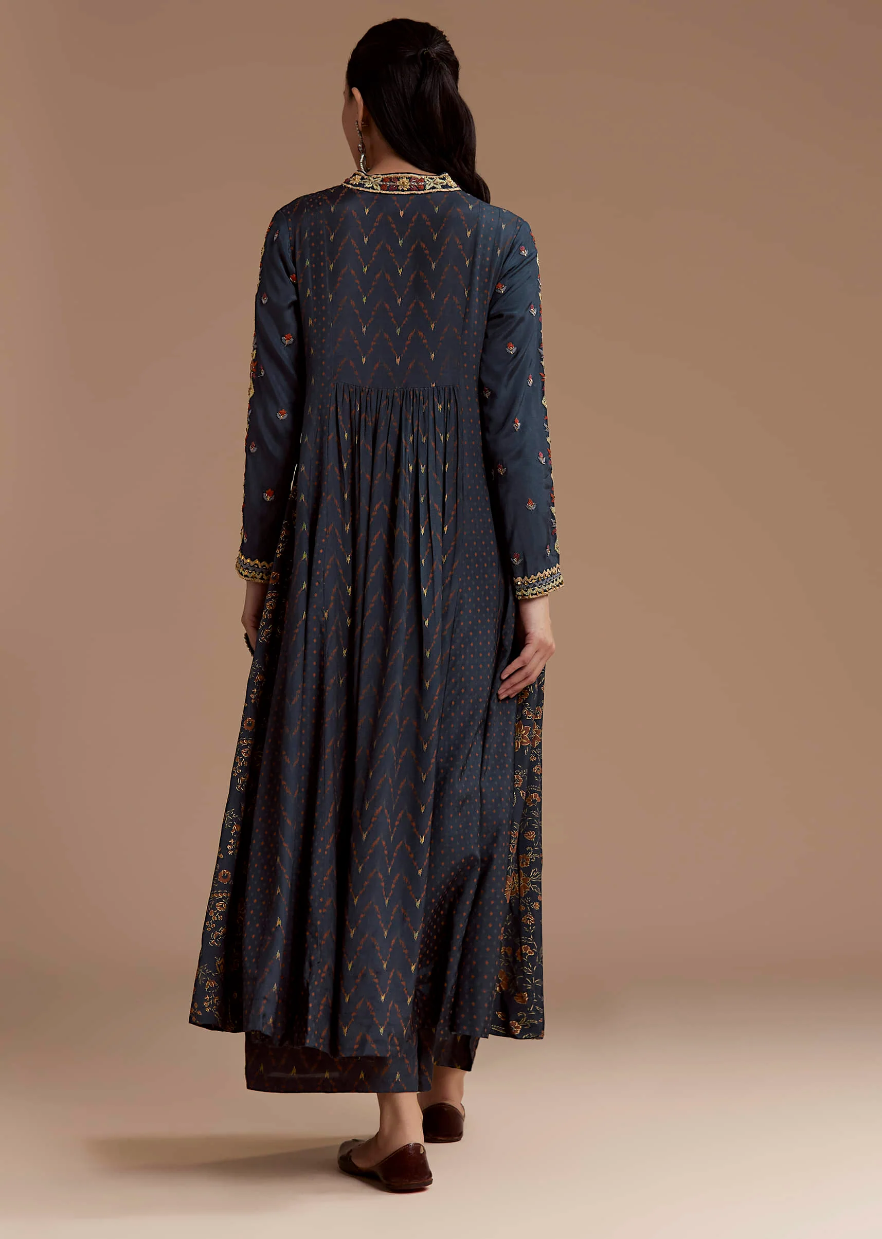 Navy Blue Printed Cotton Kurta and Palazzo Set - Image 5