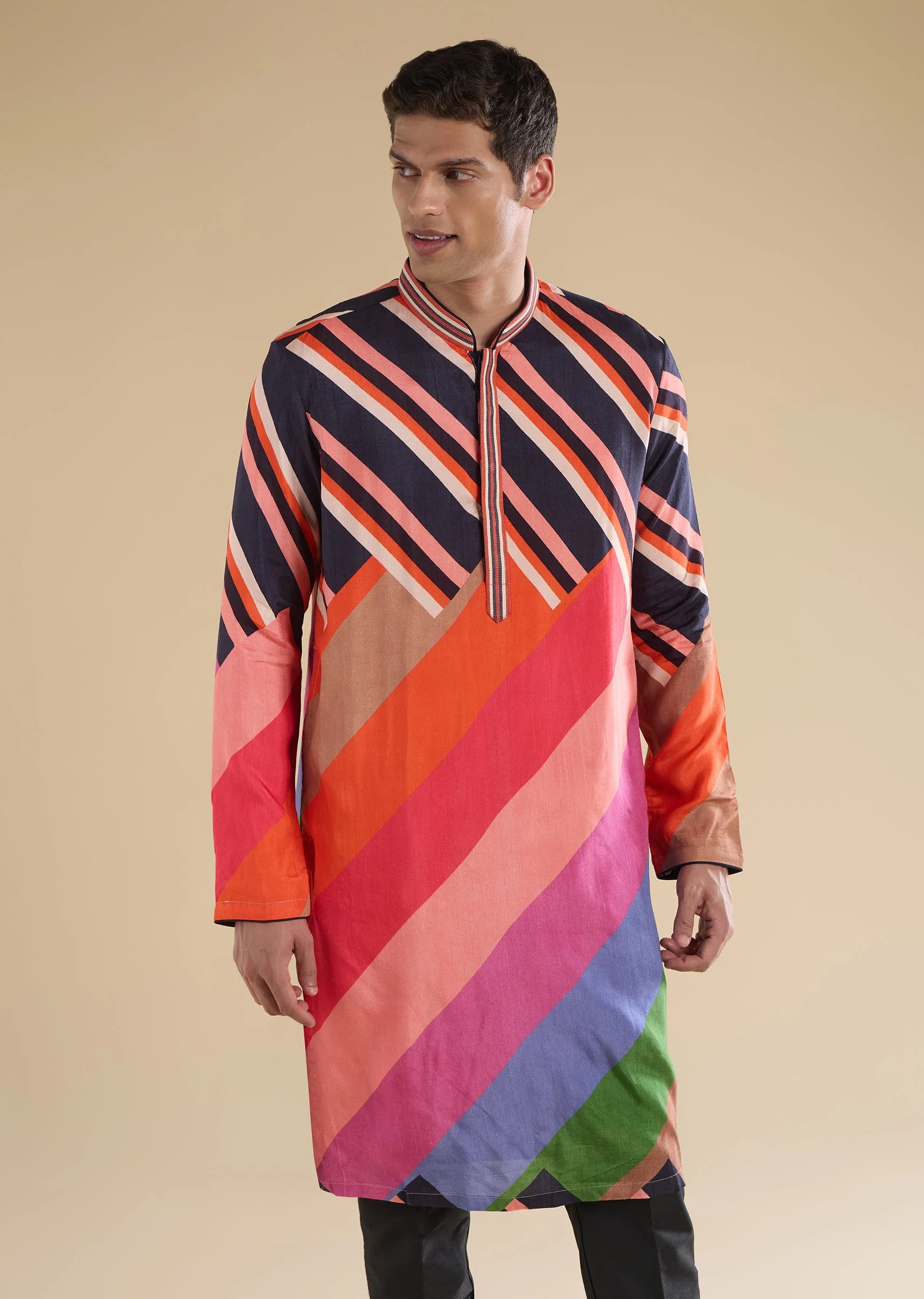 Navy Blue Printed Kurta Set - Image 4