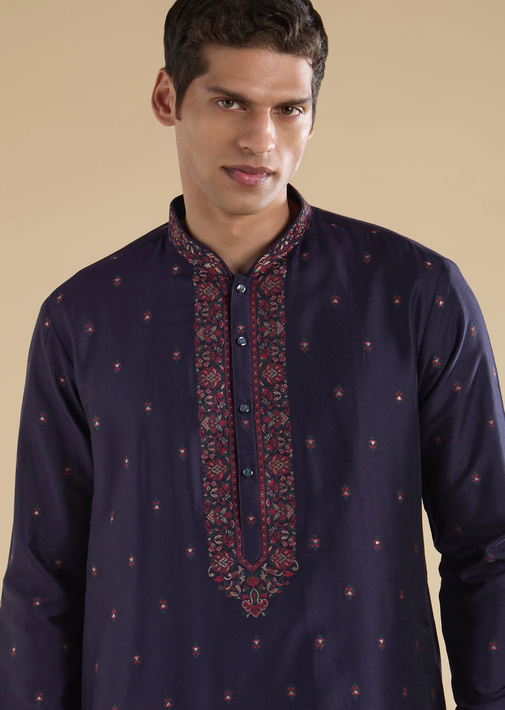 Navy Blue Printed Kurta Set with Dupatta - Image 4