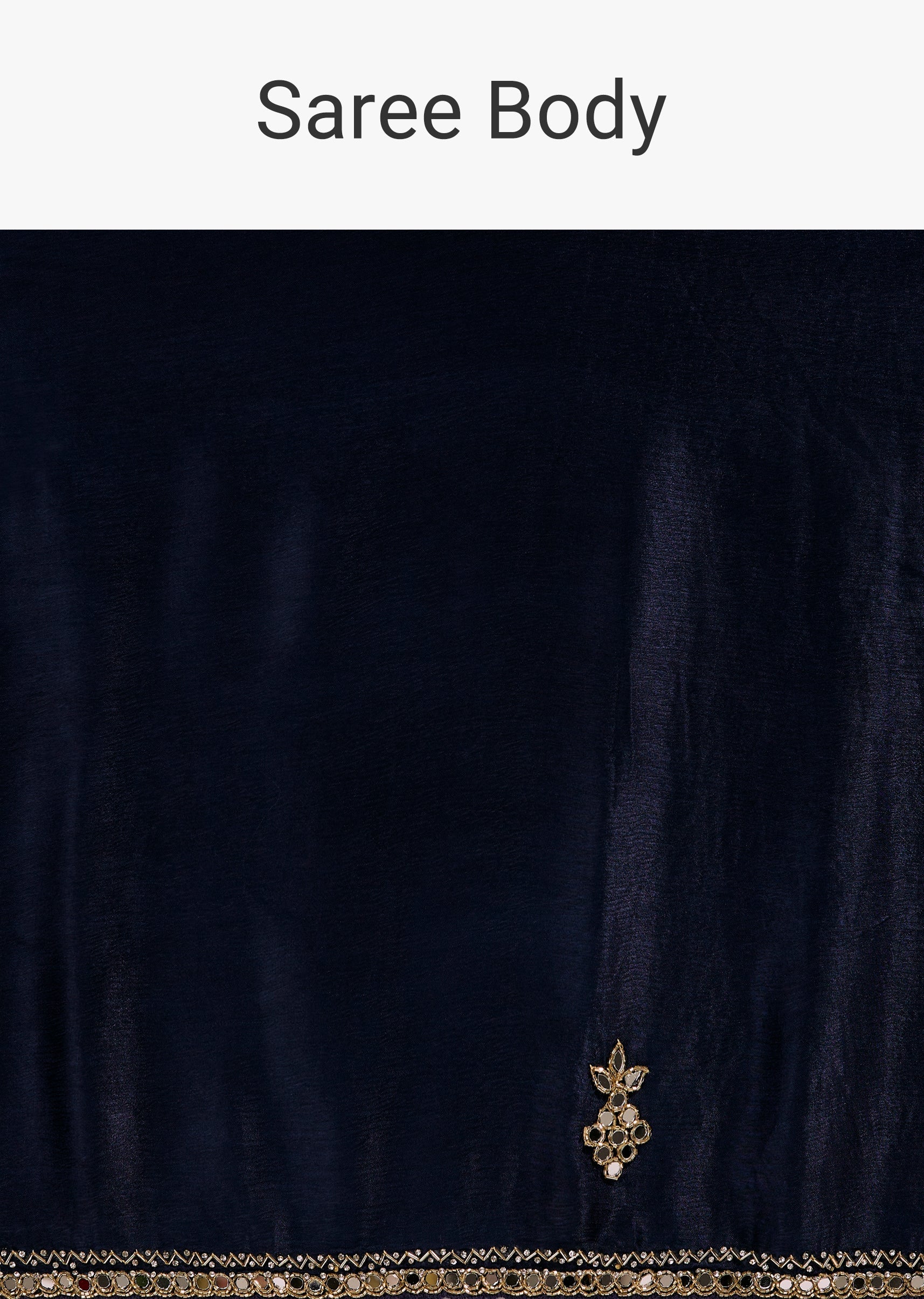 Navy Blue Satin Chinon Saree With Mirror And Bead Embroidered Border - Image 9