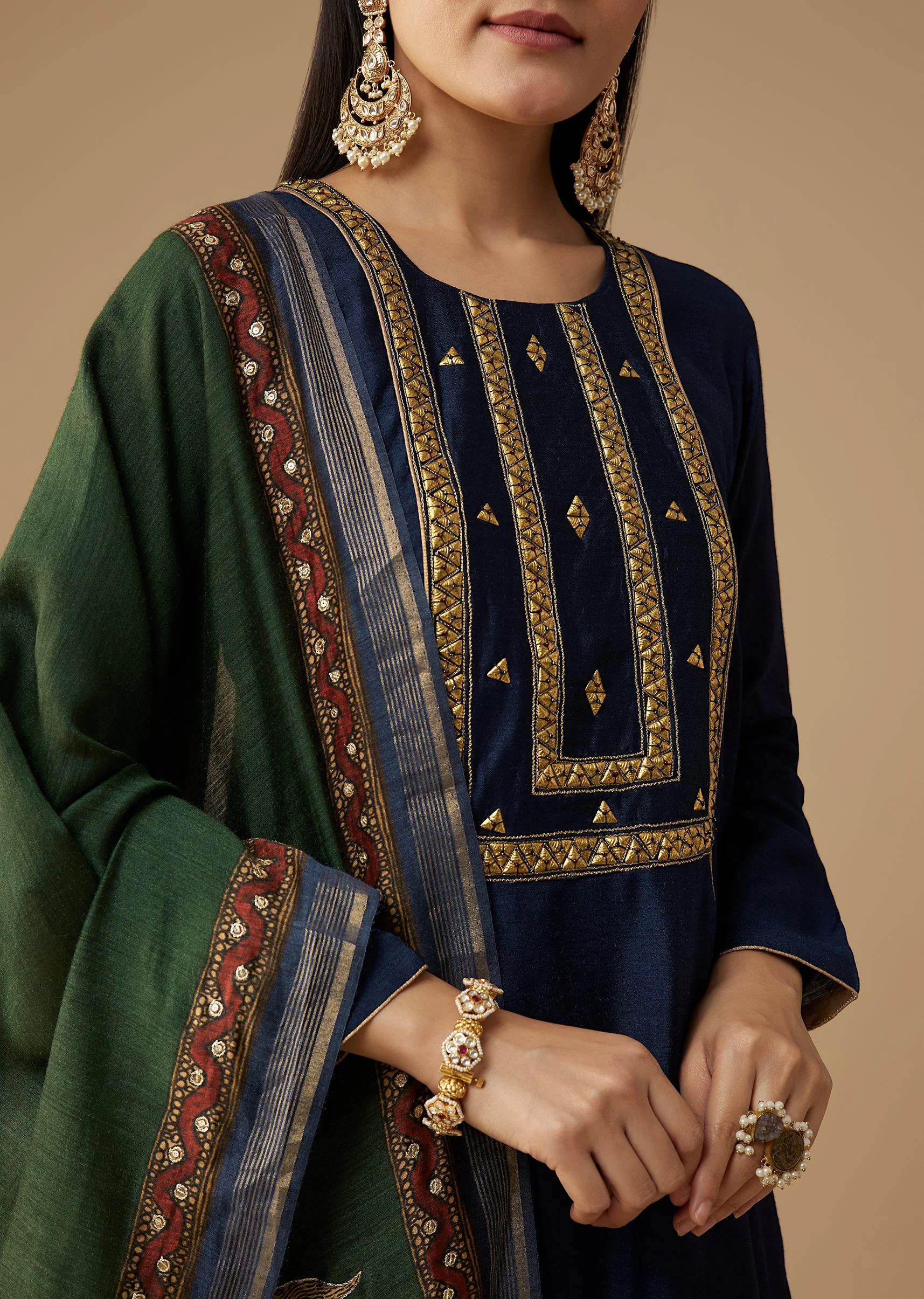 Navy Blue Sequin Work Anarkali Set - Image 2
