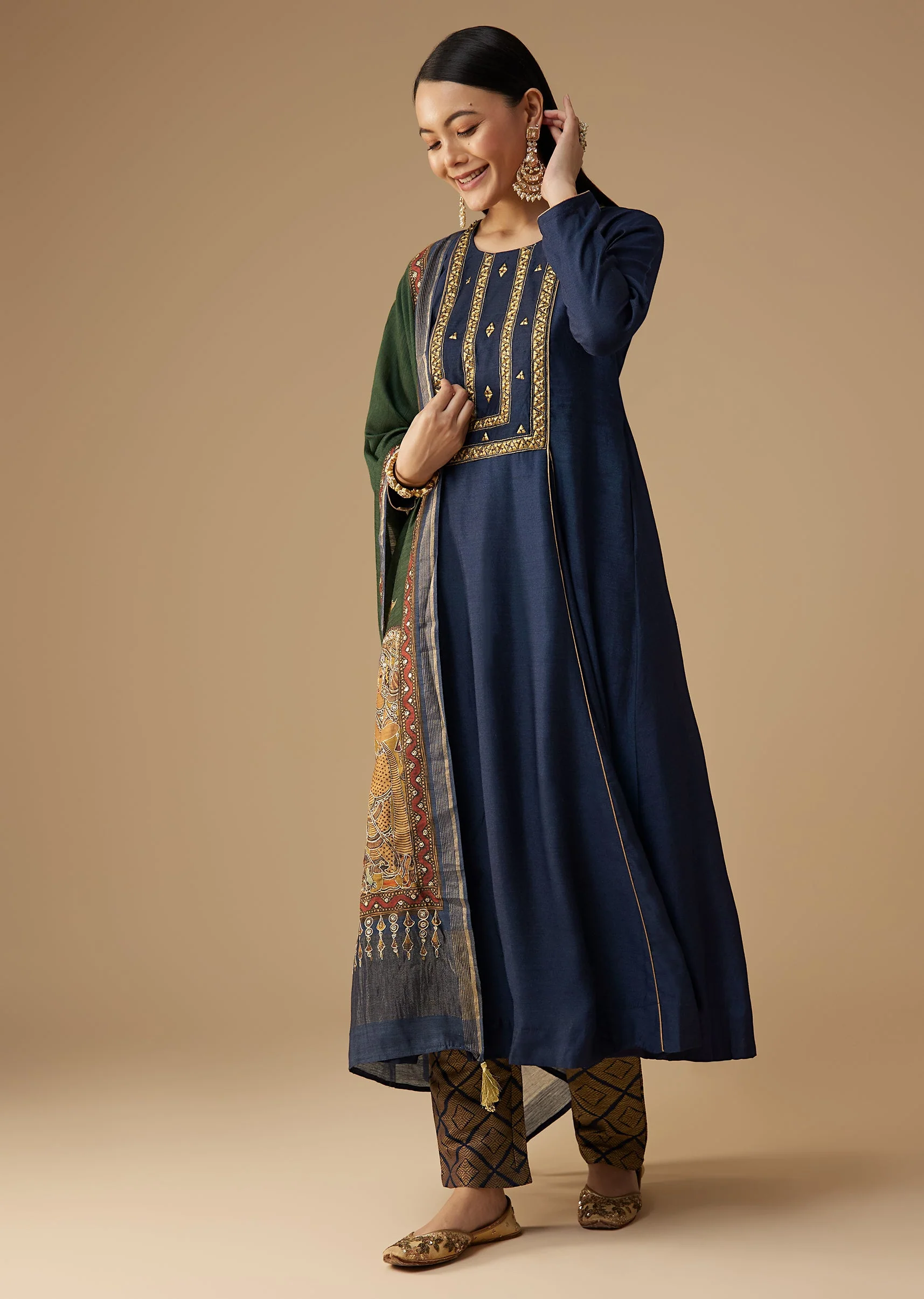 Navy Blue Sequin Work Anarkali Set - Image 3