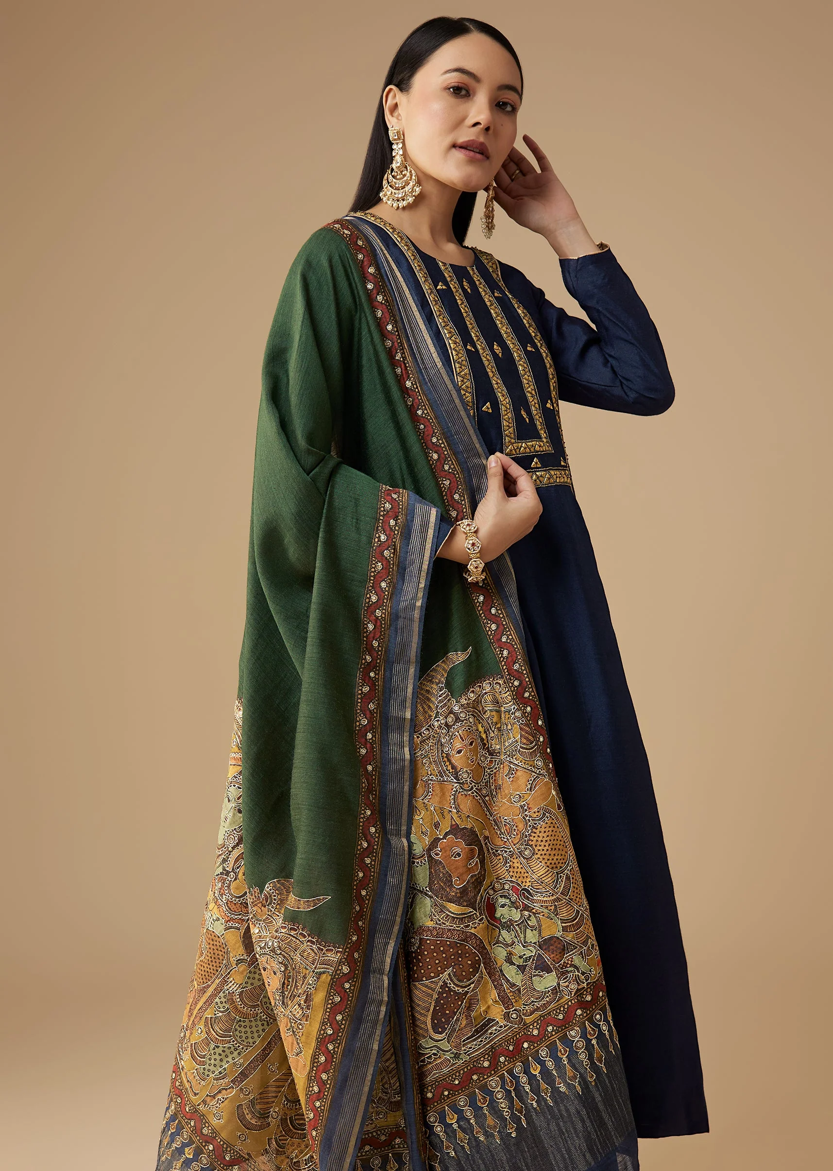 Navy Blue Sequin Work Anarkali Set - Image 4