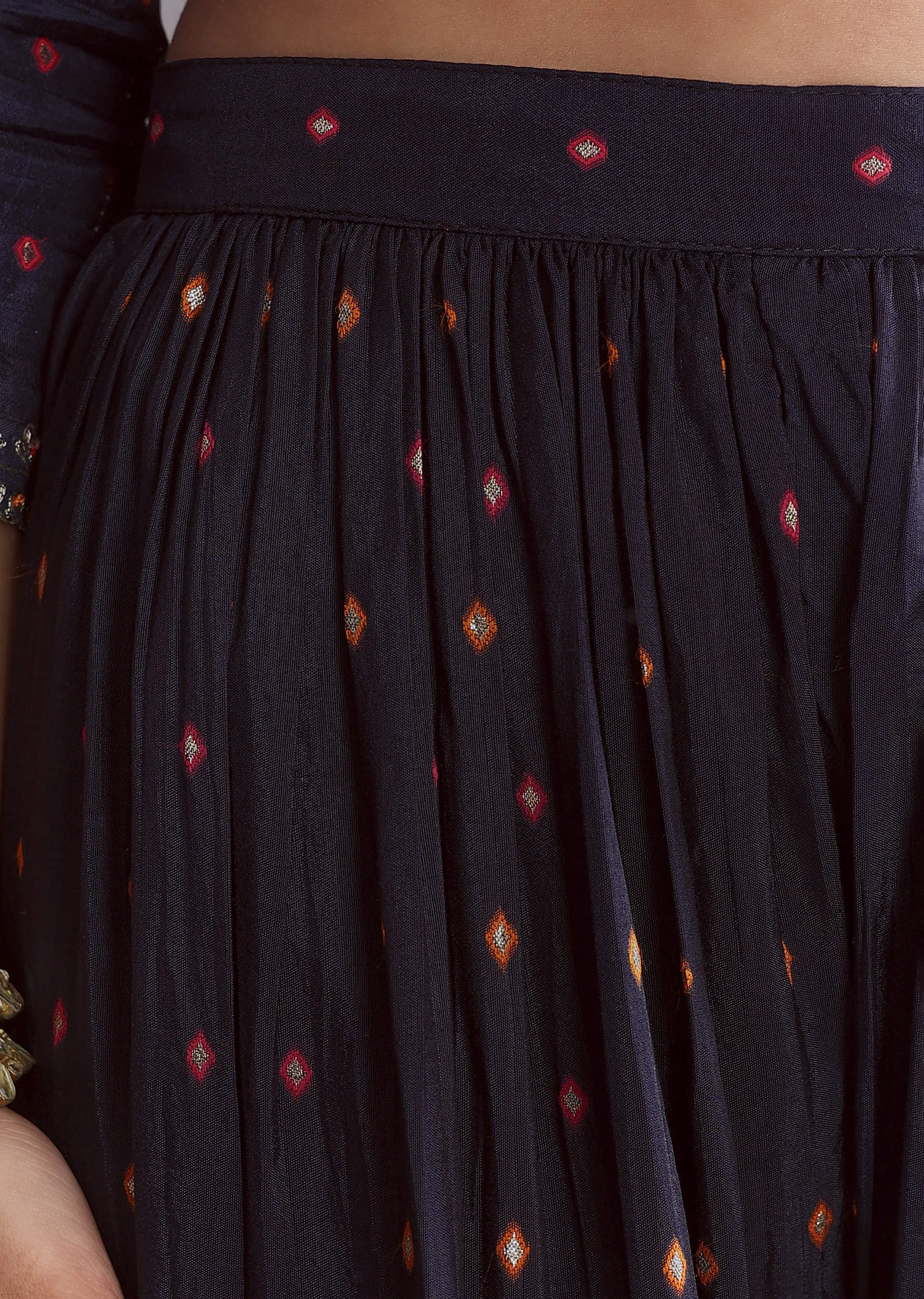 Navy Blue Silk Palazzo Suit With Embroidery And Brocade Dupatta - Image 6