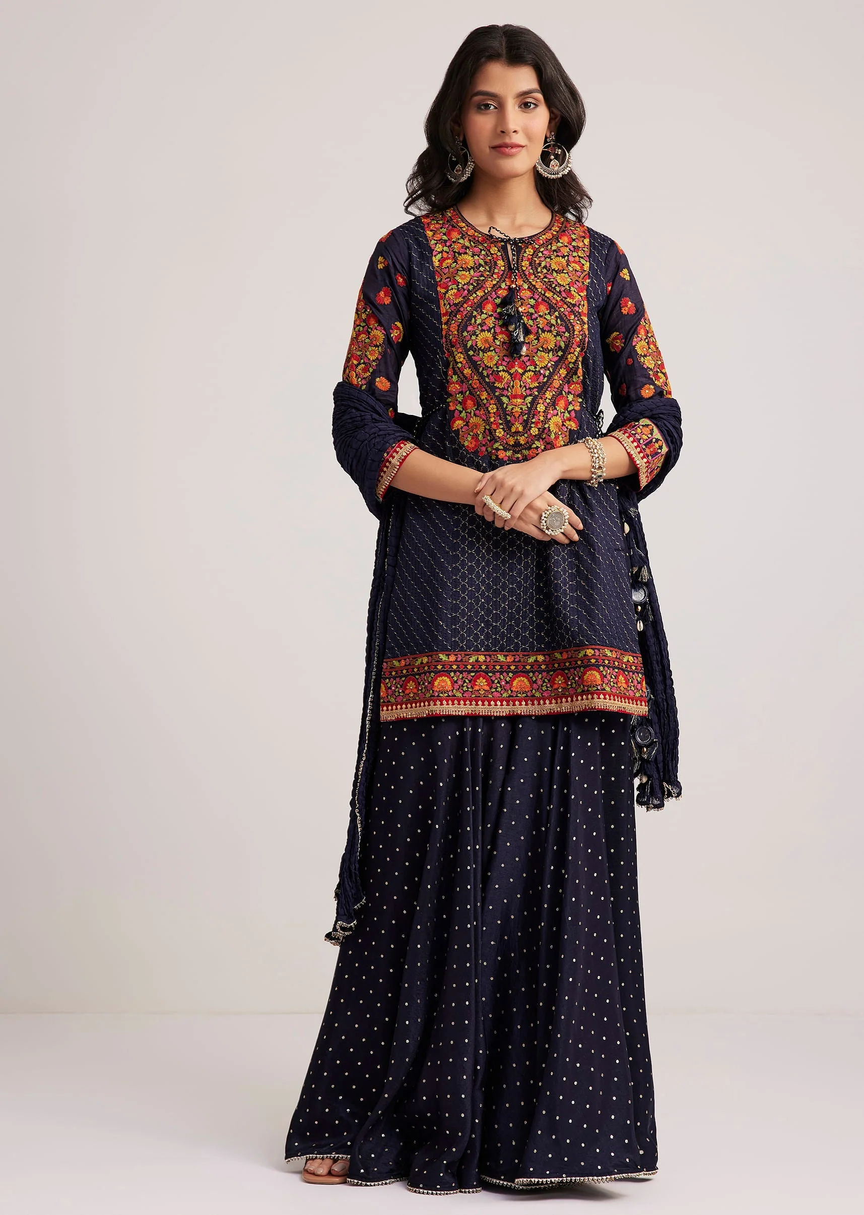 Navy Blue Silk Sharara Set - Image 3