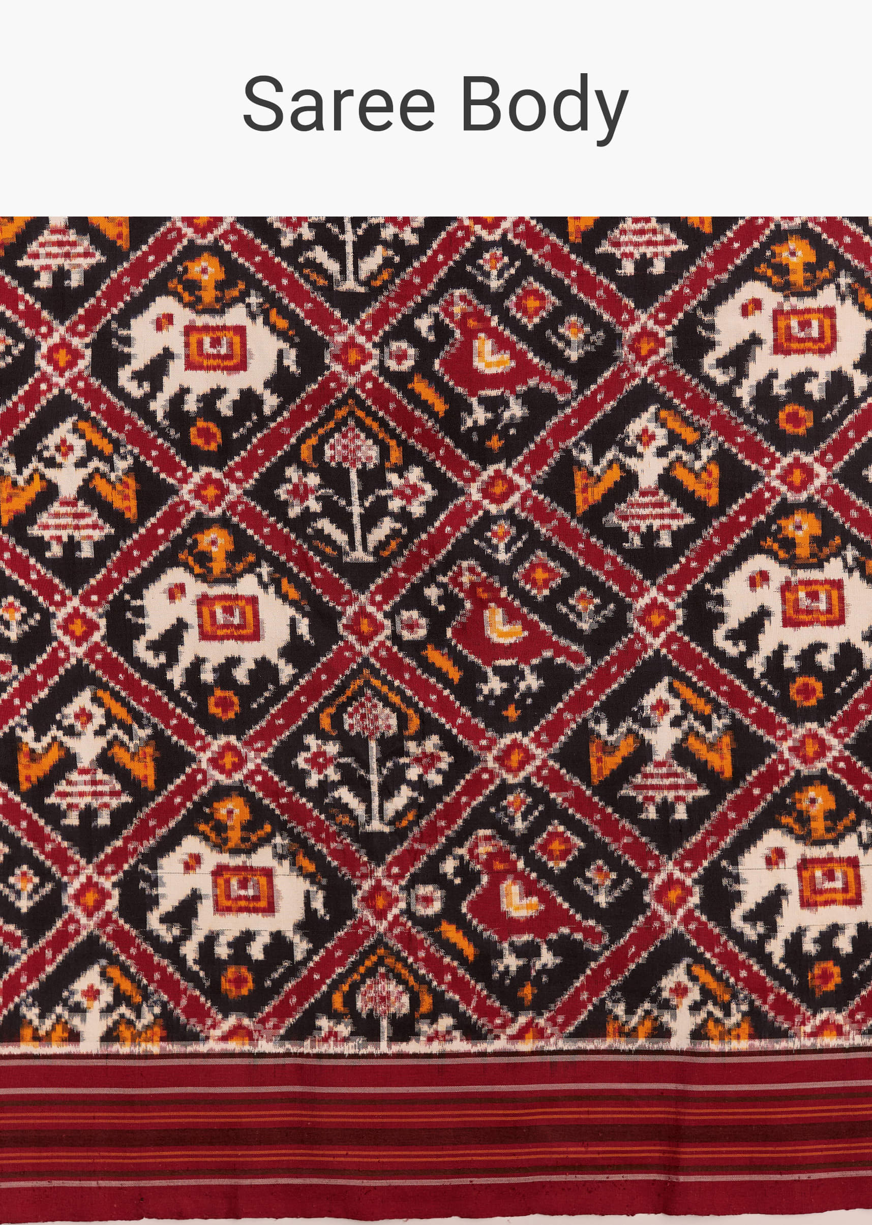 Navy Blue Silk Single Ikkat Handwoven Patola Saree With Animal Motifs - Image 9
