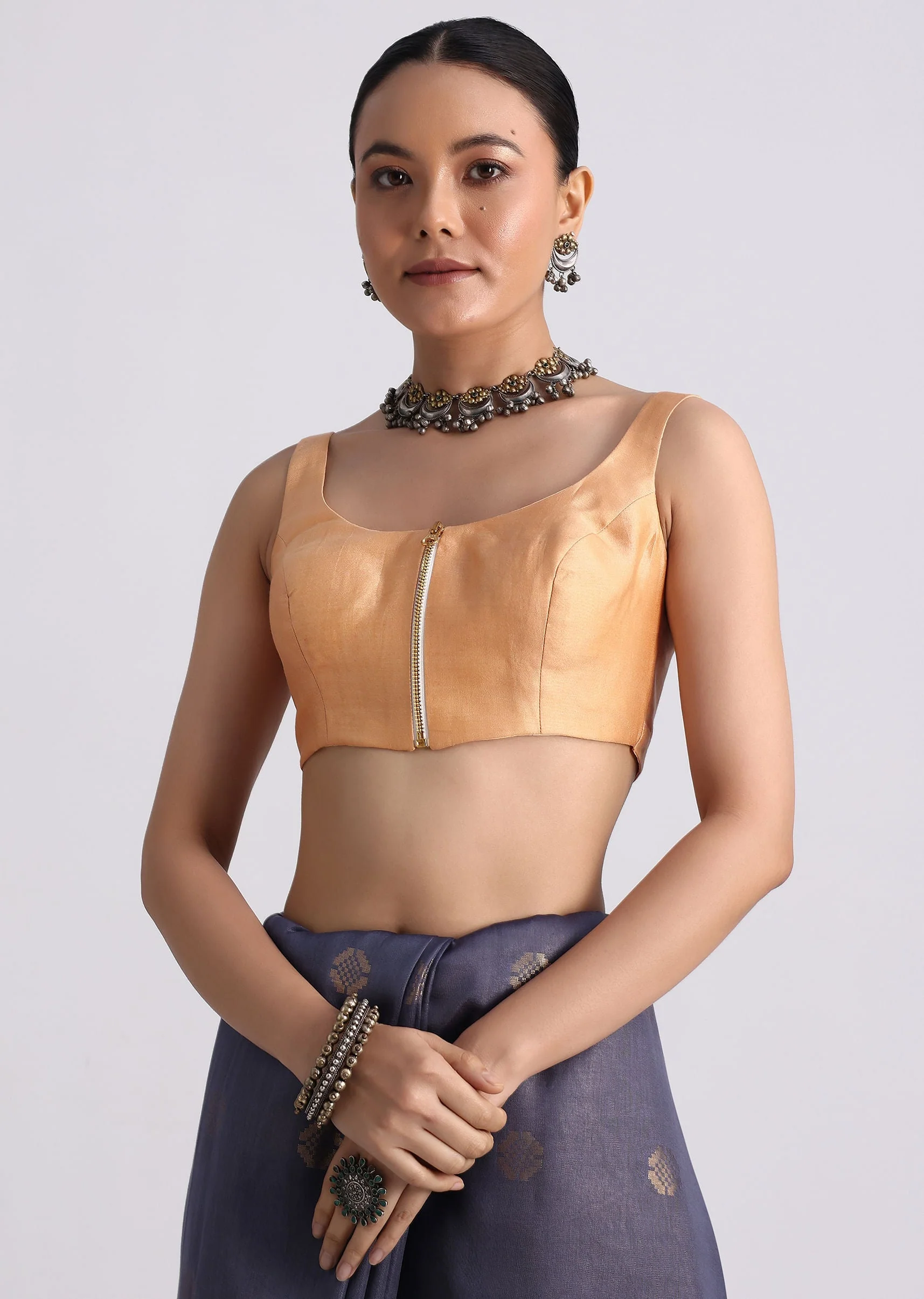 Navy Blue Spun Silk Saree With Butti Work - Image 7