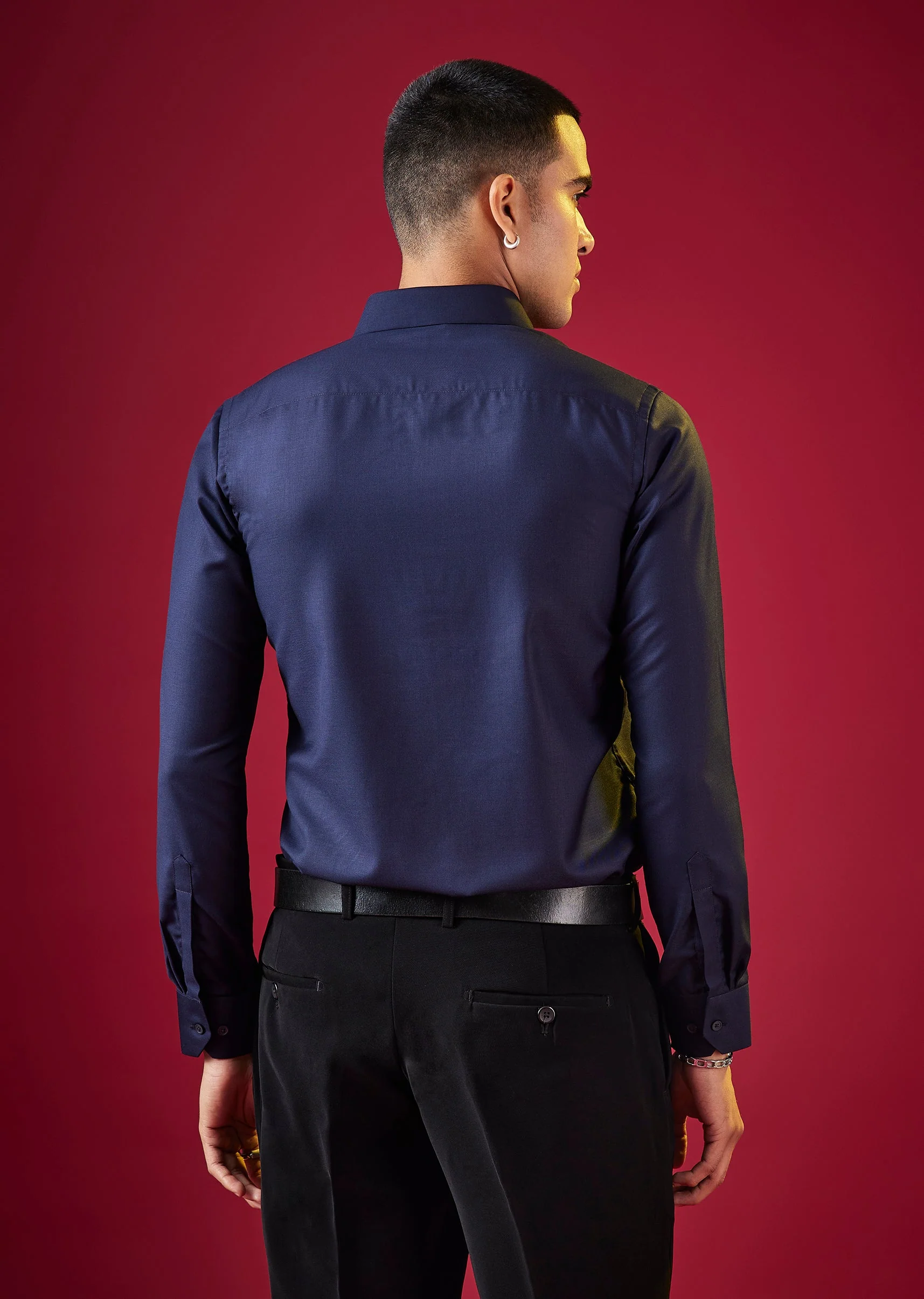 Navy Blue Thread Resham Embroidered Mens Shirt - Image 4