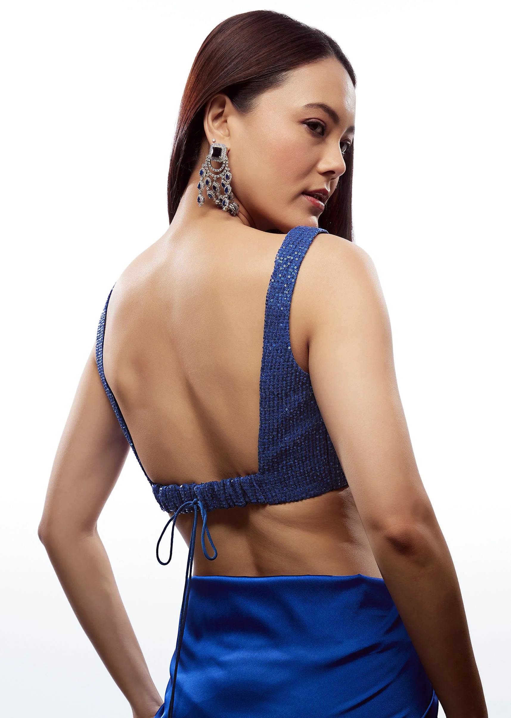 Navy Blue V Neck Embroidered Blouse - Image 2