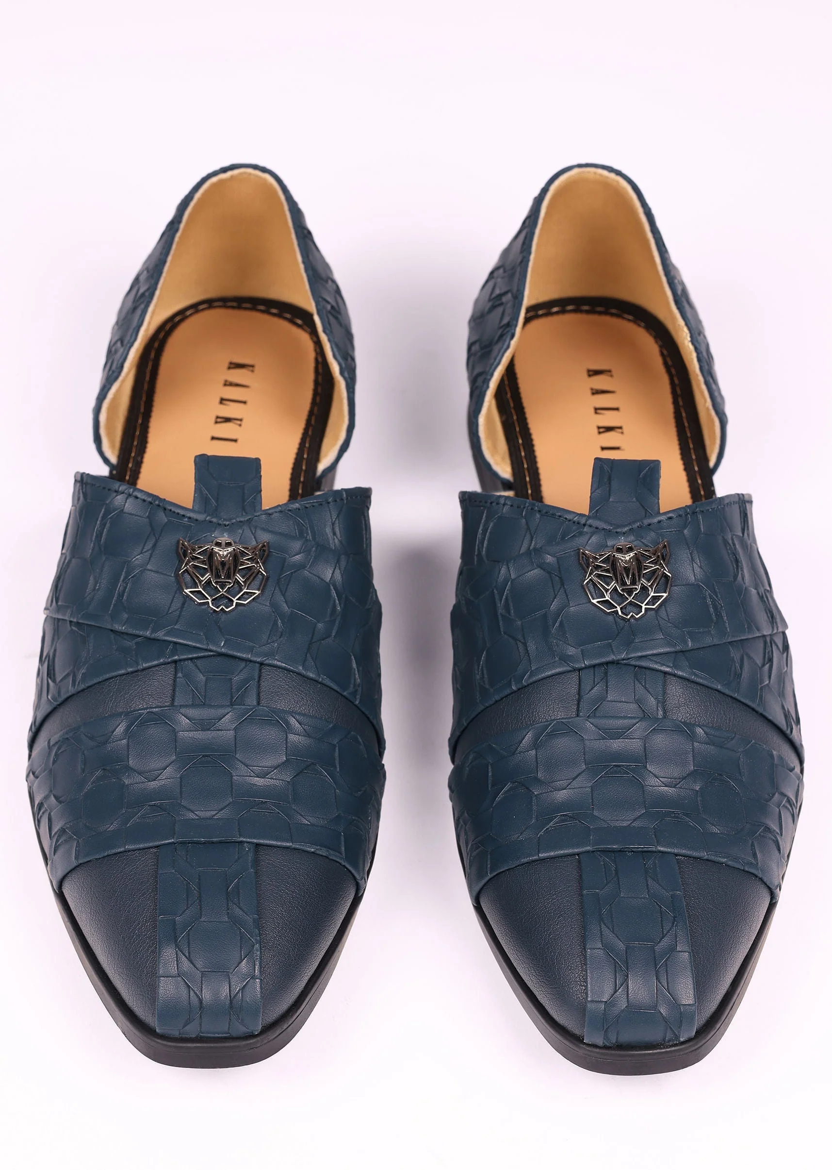 Navy Blue Vegan Leather Jutti With Criss Cross Pattern - Image 5
